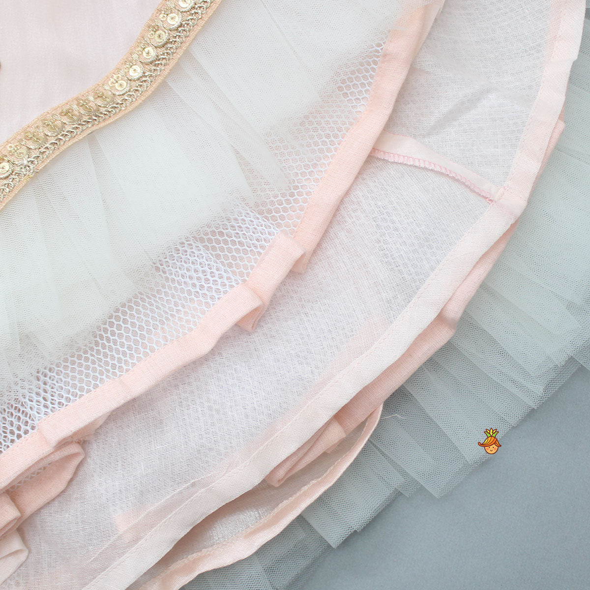 Pre Order: Peach Embroidered Gown With Draped Dupatta