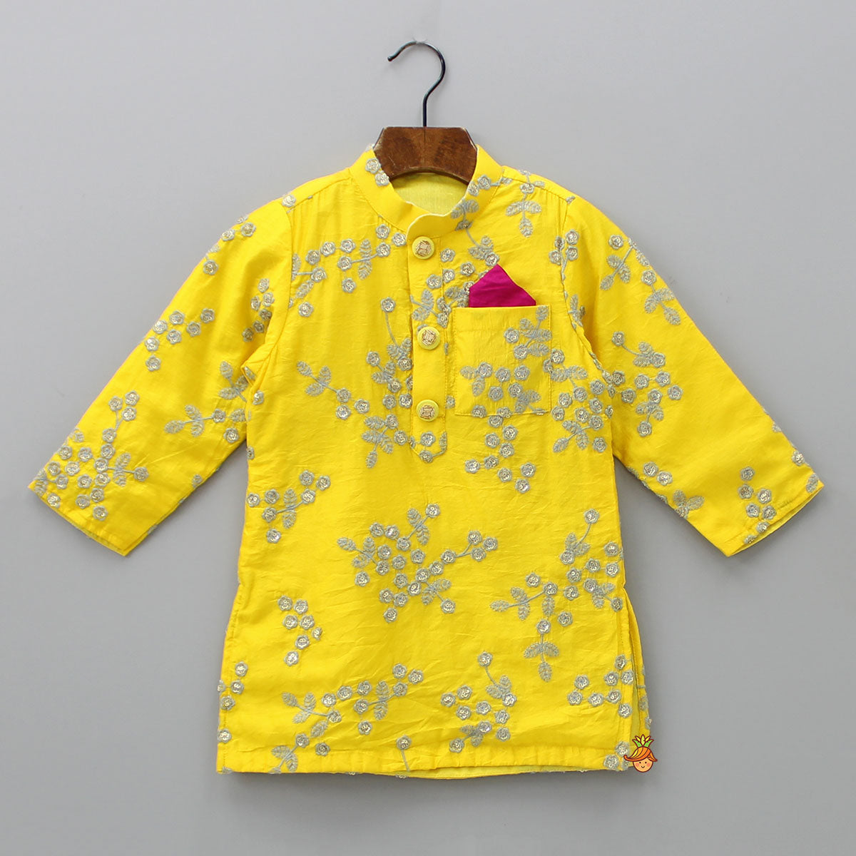 Pre Order: Yellow Embroidered Kurta And White Dhoti