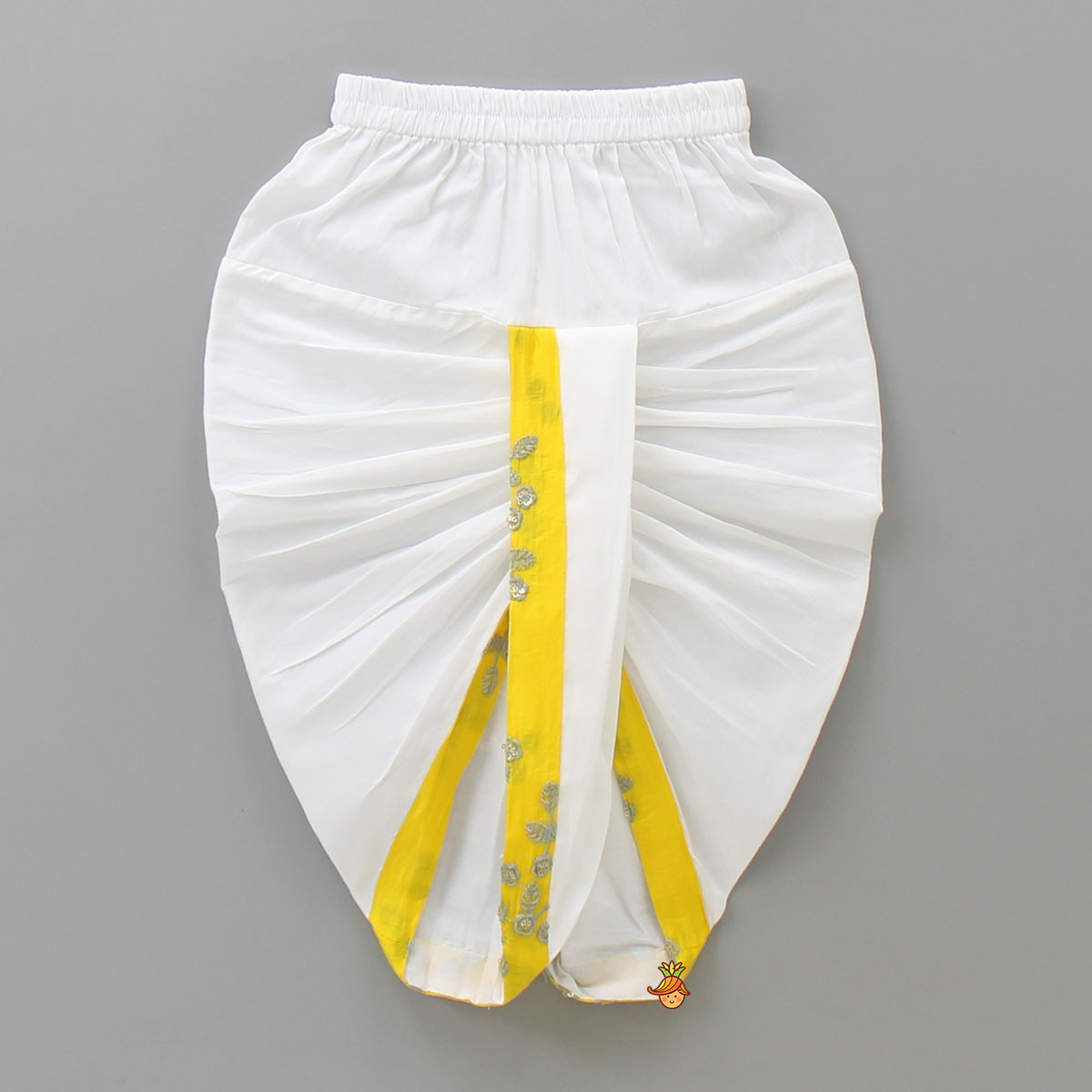 Pre Order: Yellow Embroidered Kurta And White Dhoti