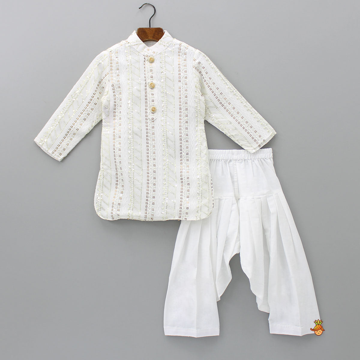 Pre Order: White Sequin Work Kurta And Patiala Set