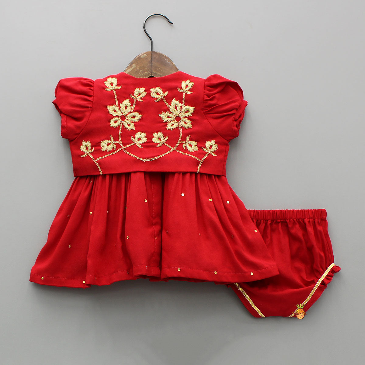 Pre Order: Red Jamna With Embroidered Jacket Set