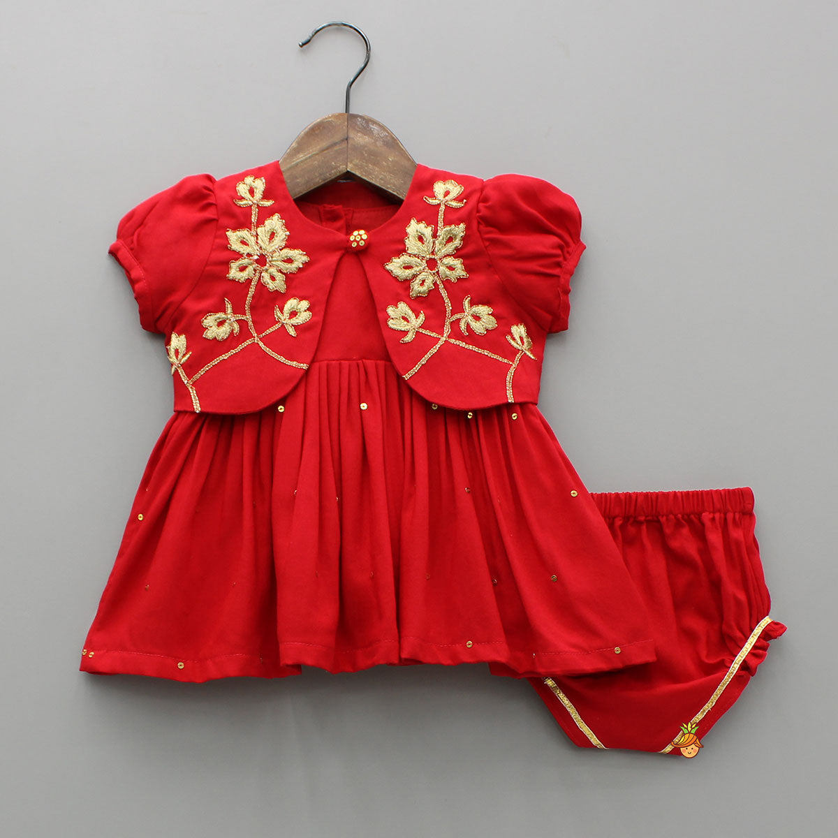 Pre Order: Red Jamna With Embroidered Jacket Set