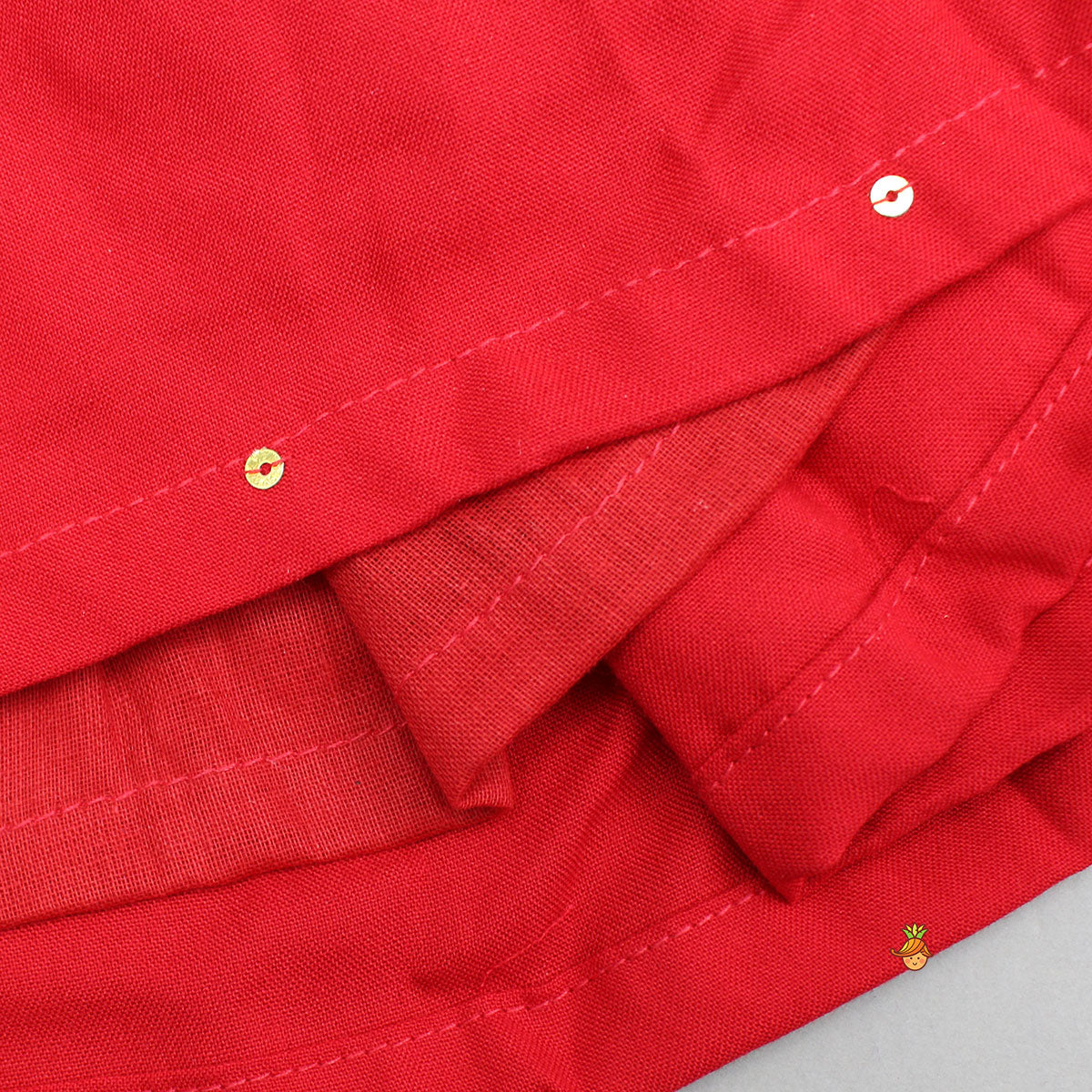 Pre Order: Red Jamna With Embroidered Jacket Set
