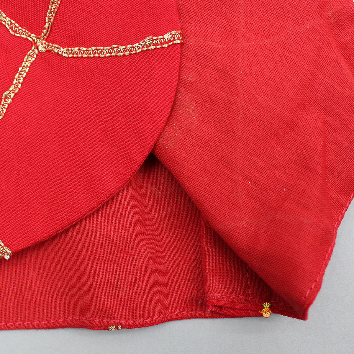 Pre Order: Red Jamna With Embroidered Jacket Set