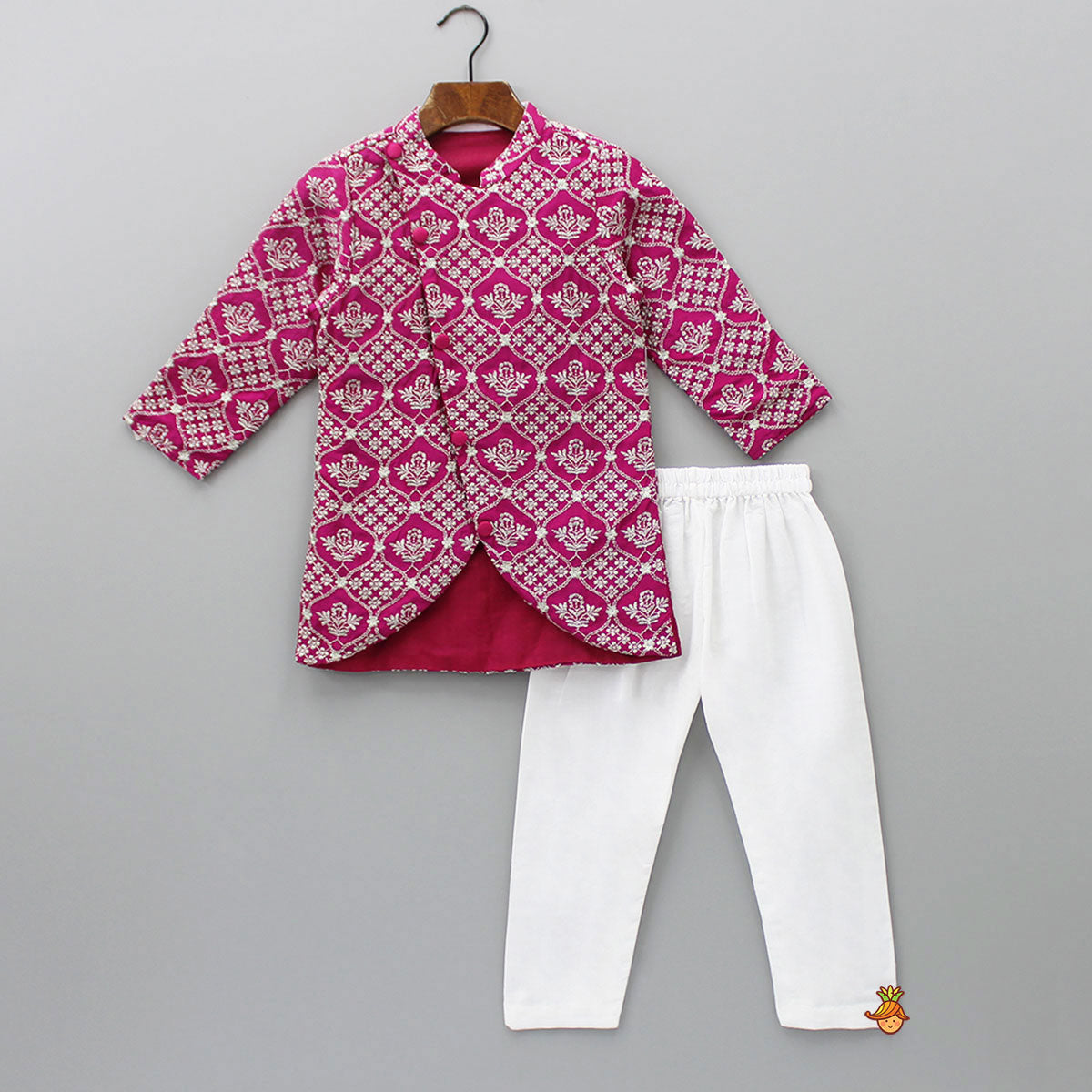 Pre Order: Embroidered Sherwani And White Pyjama