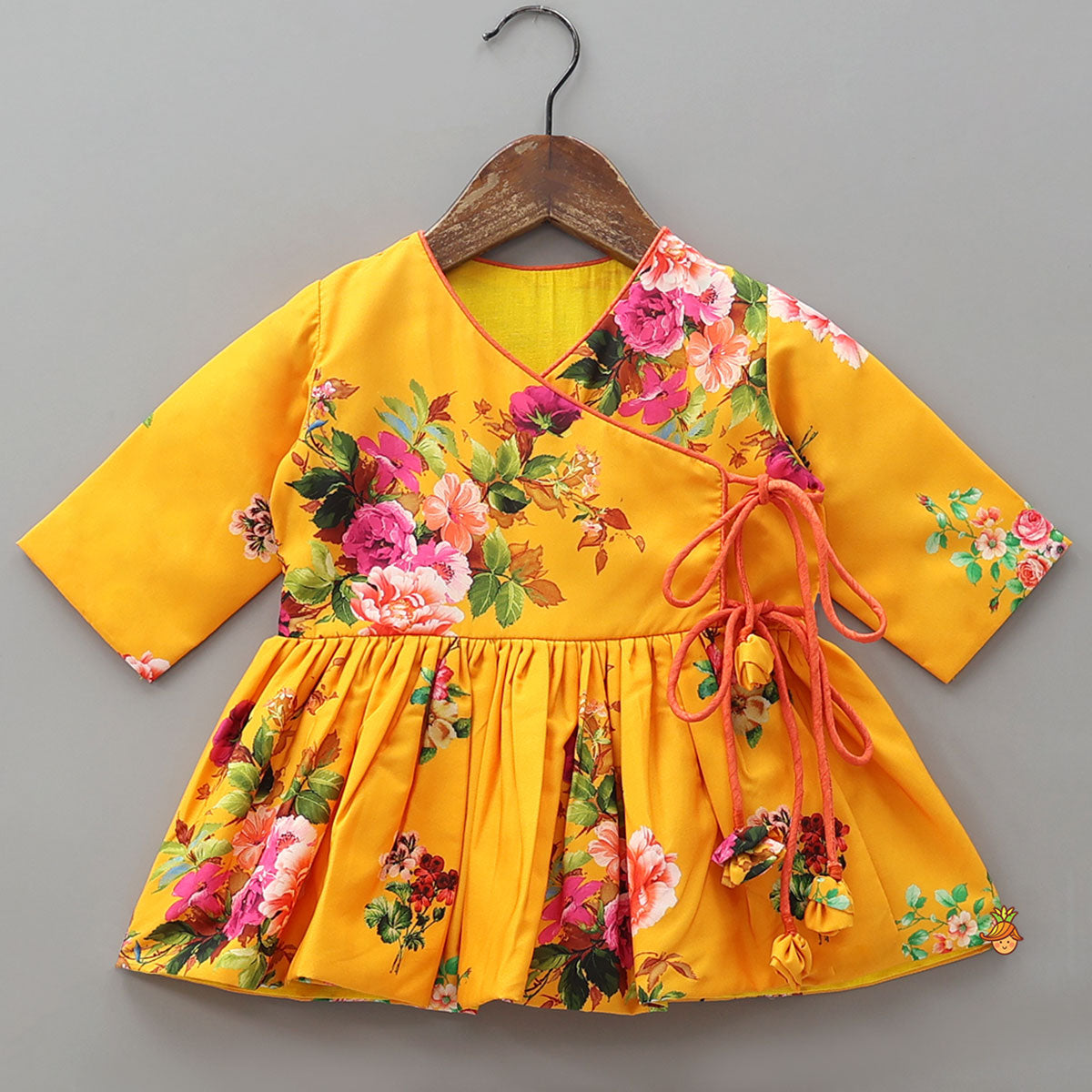Pre Order: Floral Printed Angarkha Kurti With Dhoti And Mukut