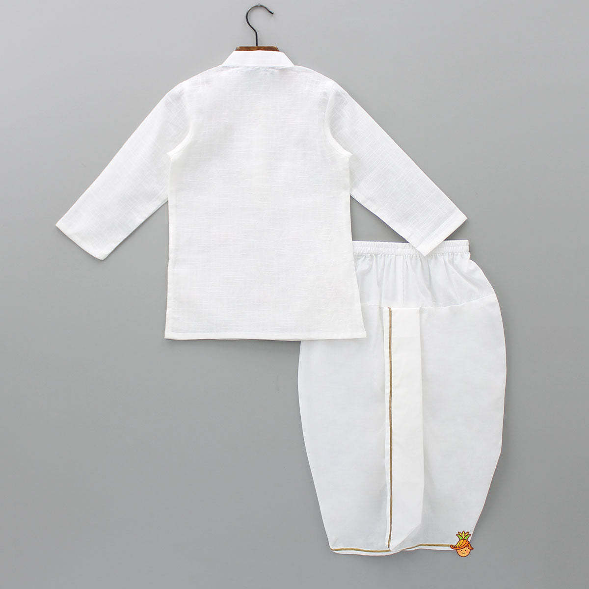 Pre Order: Lotus Patch Embroidered Off White Kurta And Dhoti