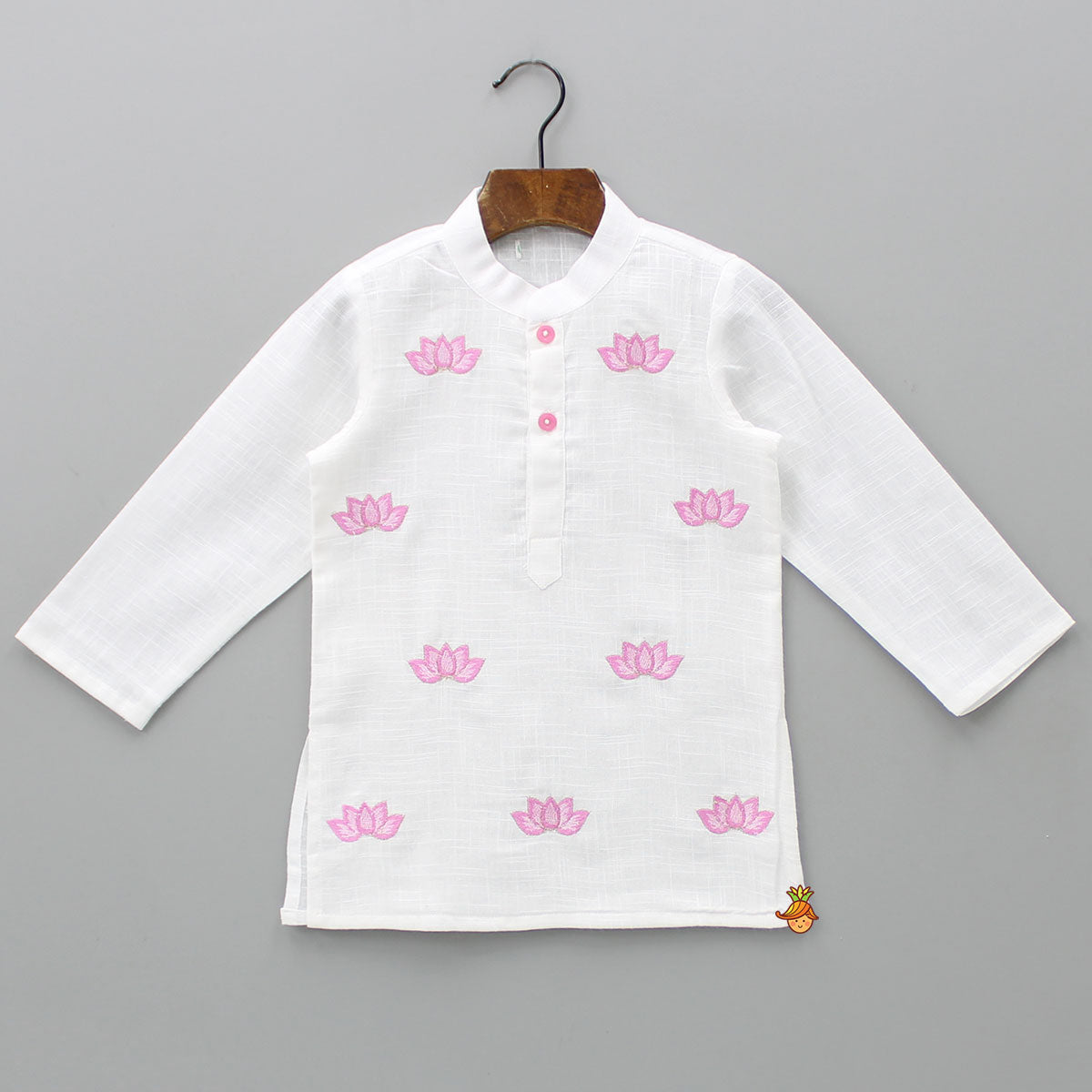 Pre Order: Lotus Patch Embroidered Off White Kurta And Dhoti