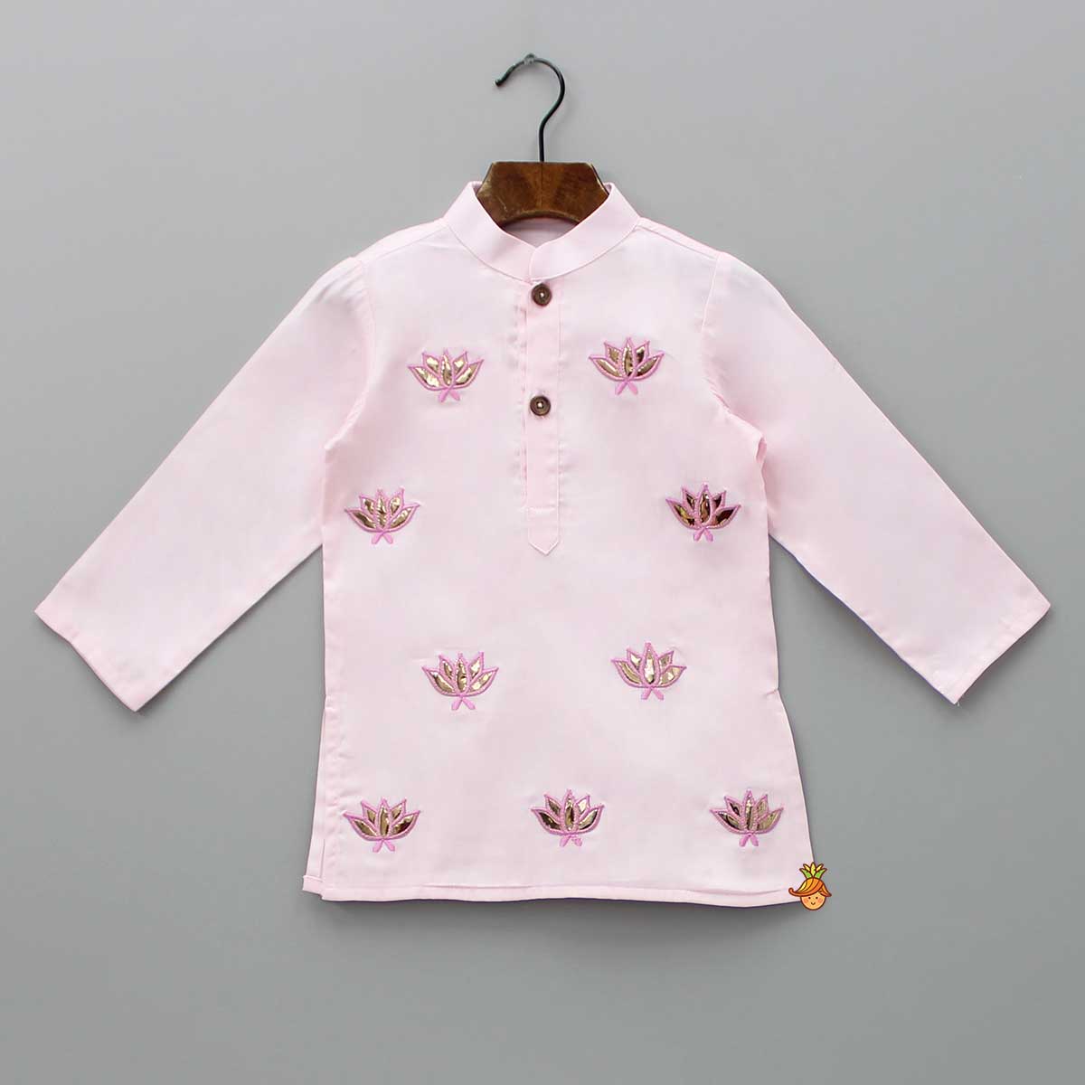 Pre Order: Lotus Patch Embroidered Pink Kurta And Dhoti