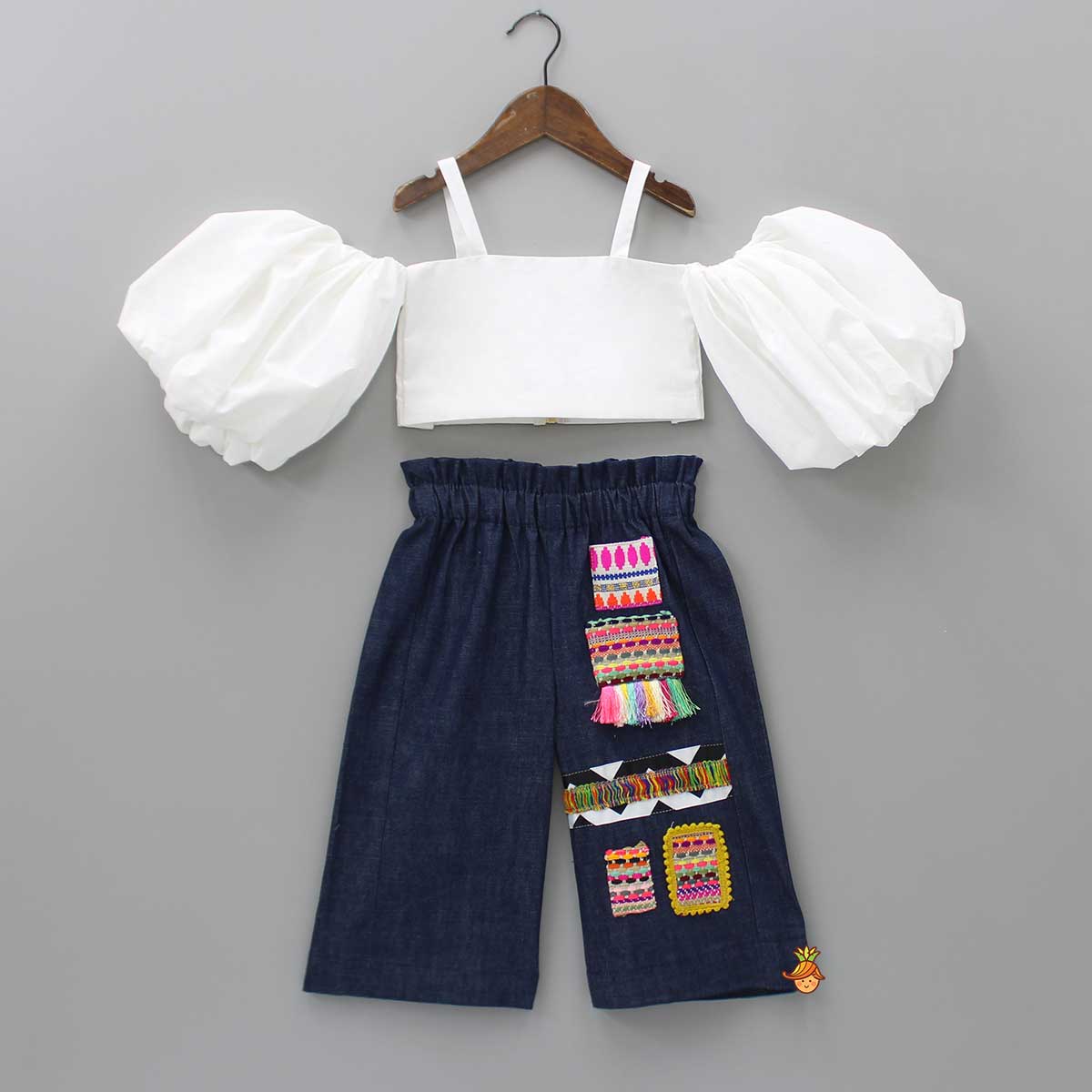 Pre Order: Off-Shoulder Top And Wide Jeans With Head Band