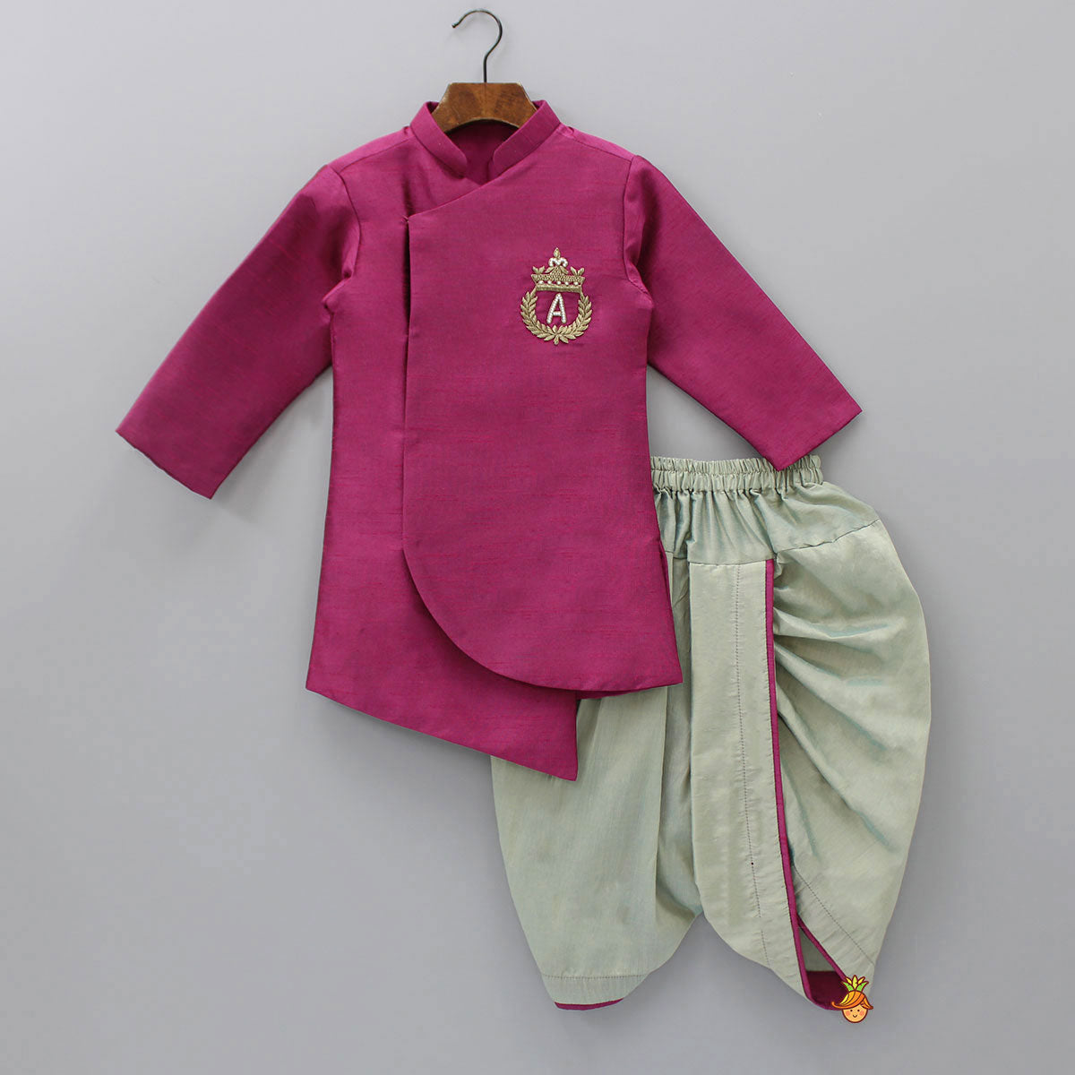 Pre Order: Magenta Asymmetric Kurta With Dhoti