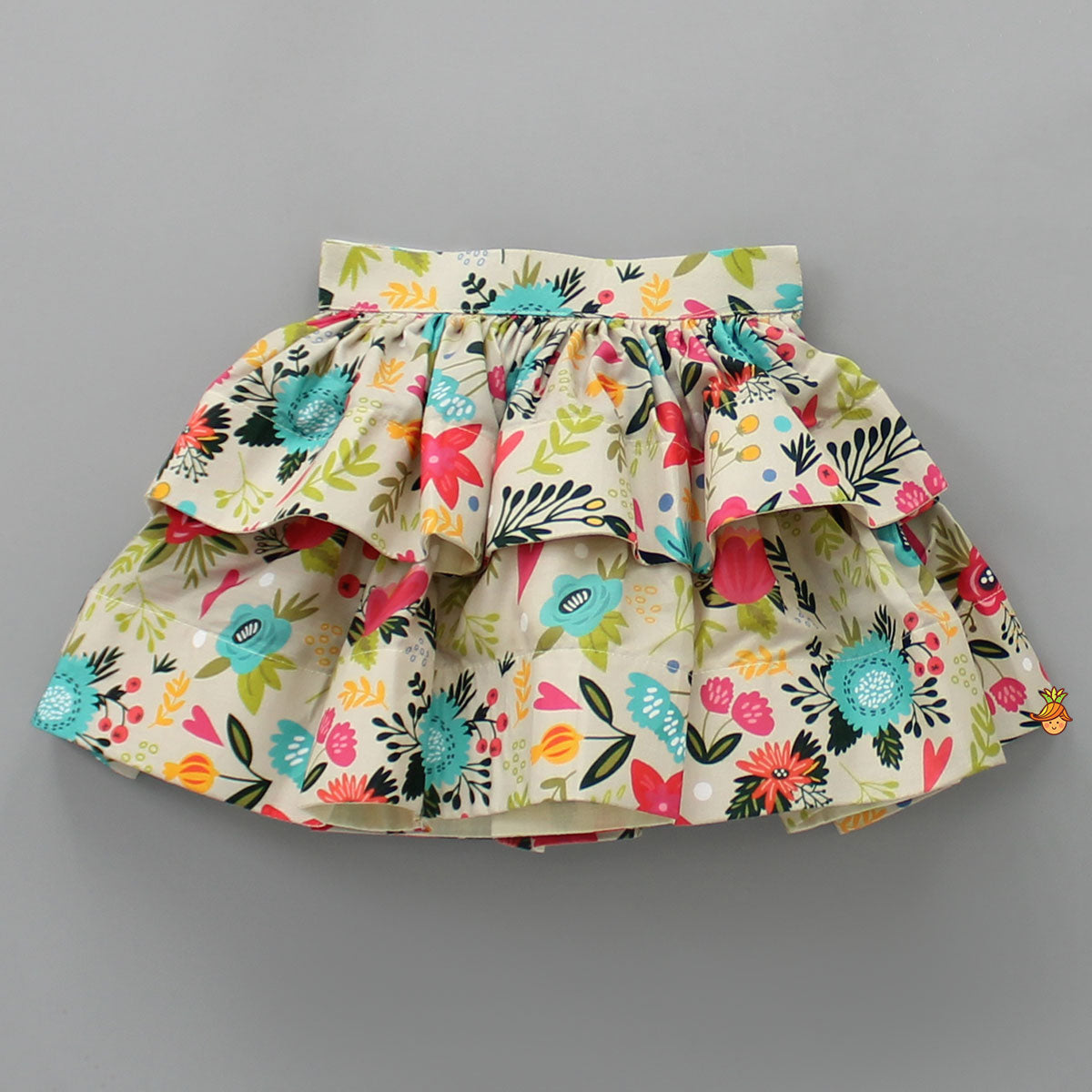 Pre Order: Frilly Top And Floral Printed Layered Short Skirt