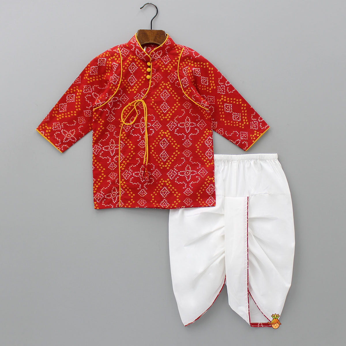 Red Bandhini Printed Kurta With Dhoti