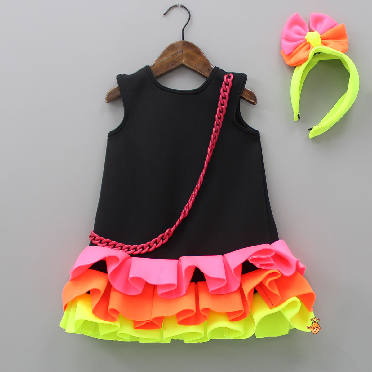 Pre Order: Neon Frilly Dress With Matching Hair Band
