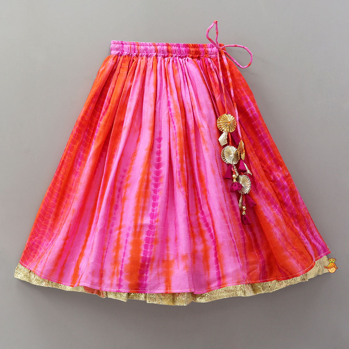 Pre Order: Sequin Work Top And Shibori Printed Lehenga
