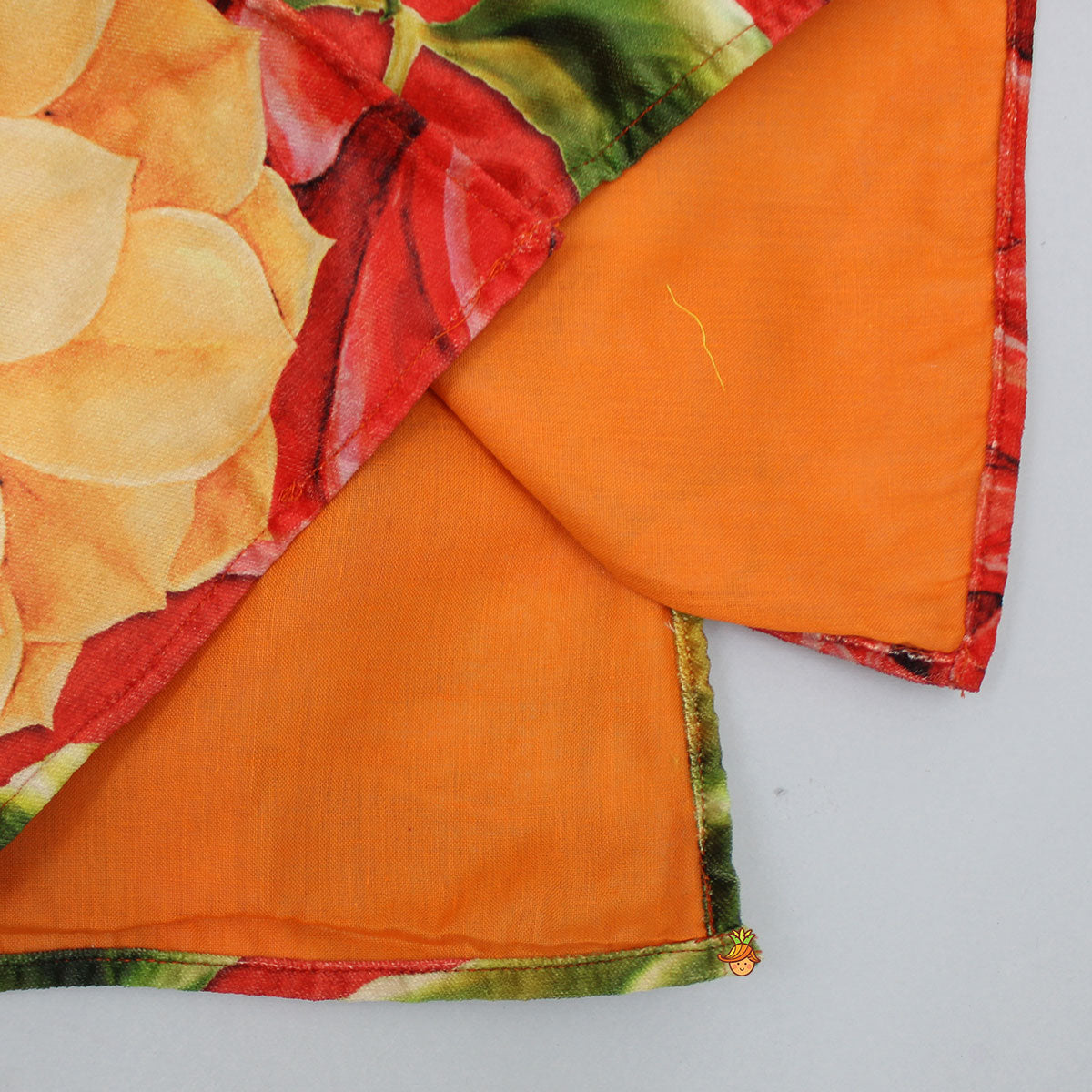 Pre Order: Velvet Floral Printed Orange Kurta With Green Velvet Jacket And Pyjama