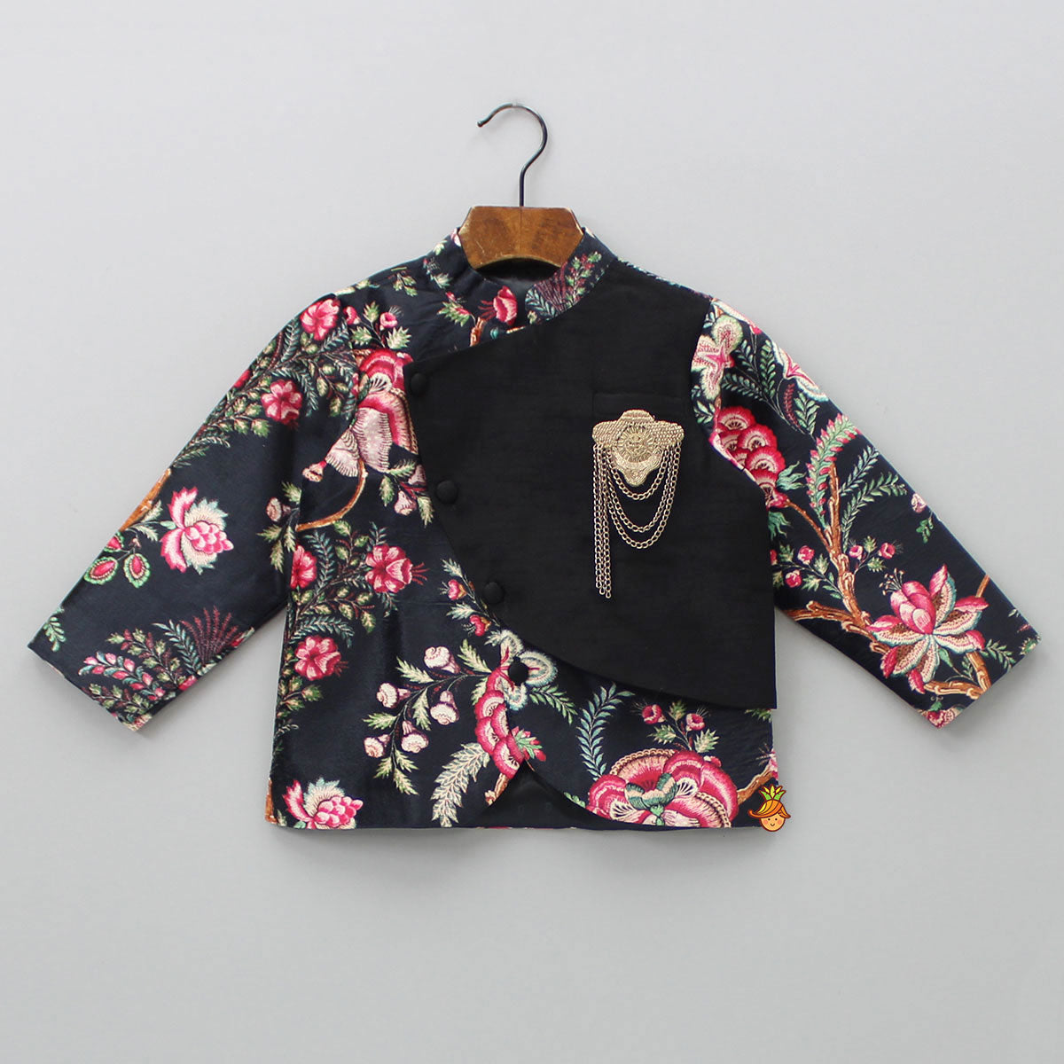 Pre Order: Floral Printed Black Velvet Jacket