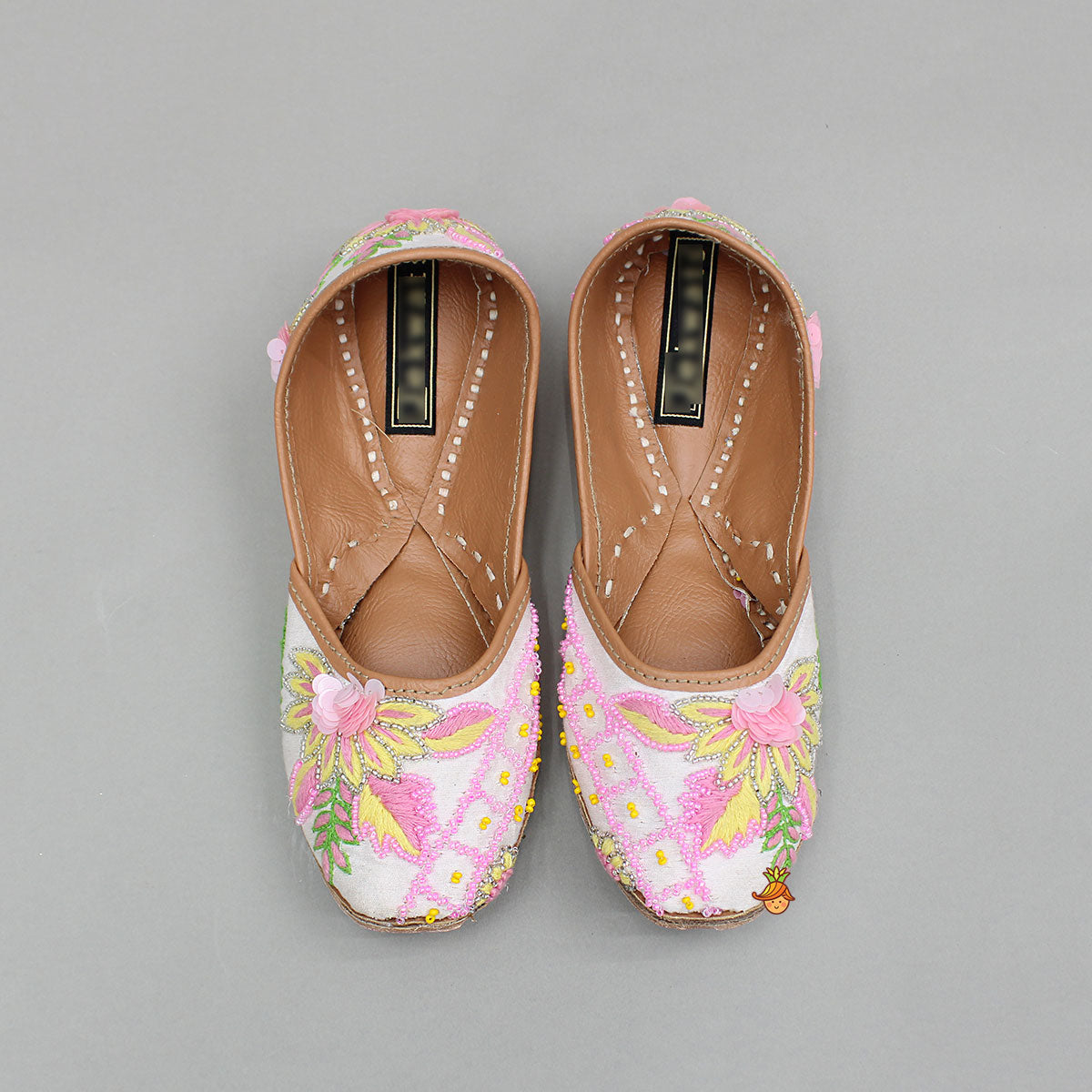 Bead And Floral Thread-Embroidered Jutti