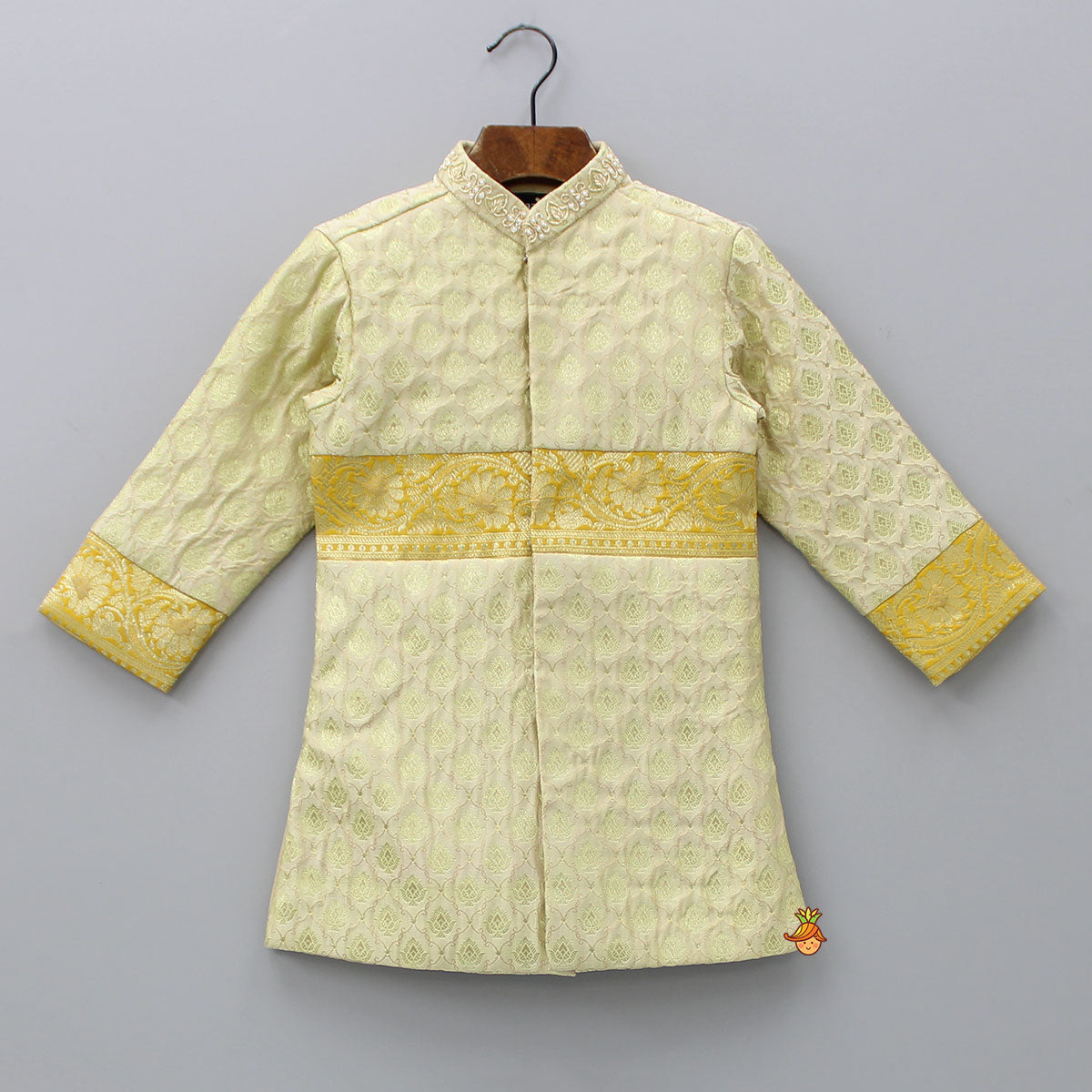 Pre Order: Brocade Embroidered Sherwani Style Kurta And Dhoti With Shawl