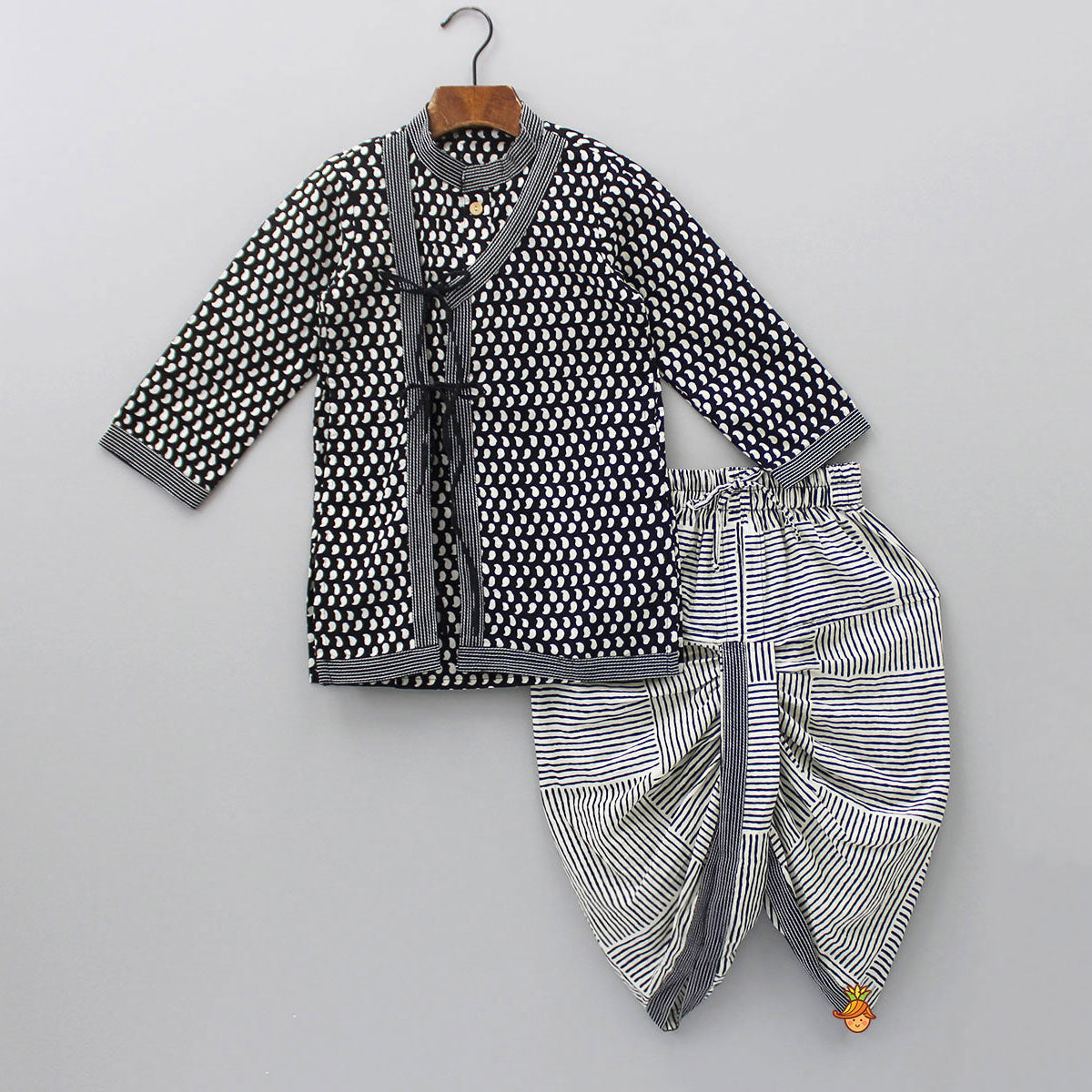 Pre Order: Paisley Printed Angrakha Style Kurta With Dhoti