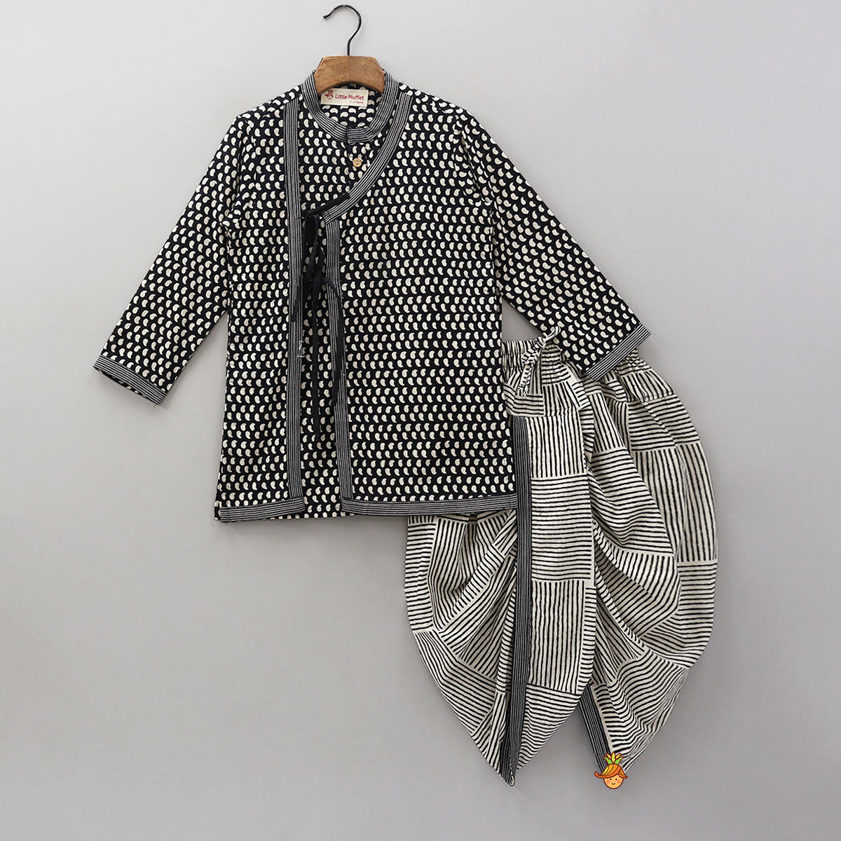 Pre Order: Paisley Printed Angrakha Style Kurta With Dhoti