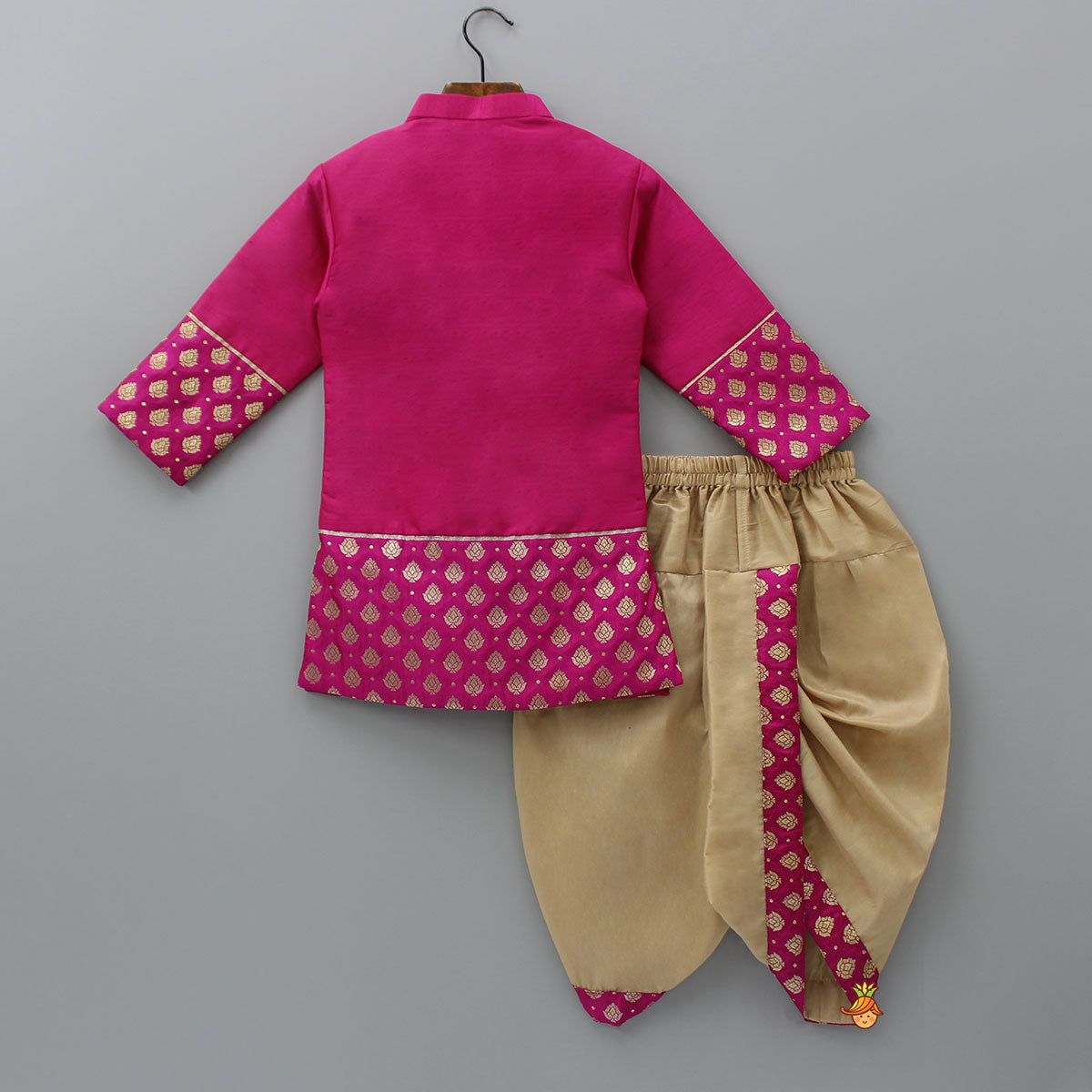 Pre Order: Magenta Pink Sherwani Style Kurta With Dhoti And Brocade Shawl