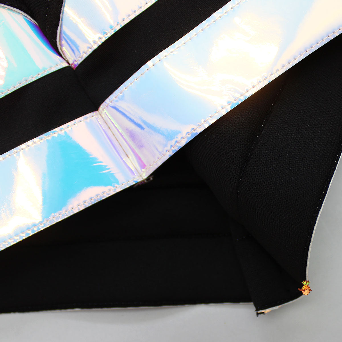 Pre Order: Black Holographic Ruffle Dress With Bow Hair band