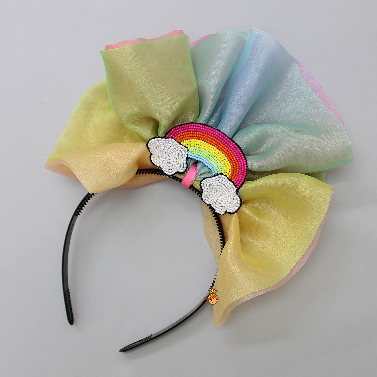 Multicolour Shaded Rainbow Theme Ruffled Shimmery Dress With Hair Band