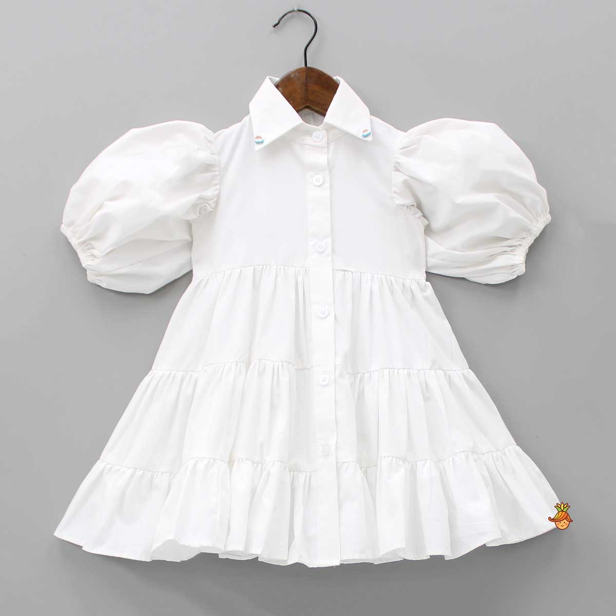 Pre Order: White Shirt Style Tiered Dress With Denim Top And Cap