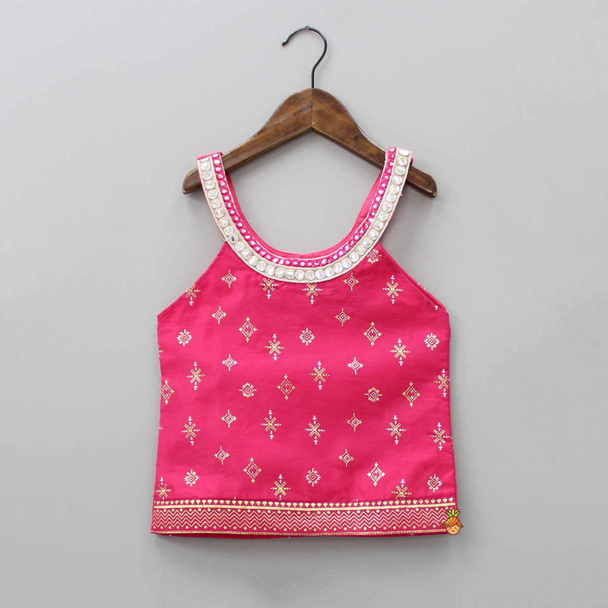 Foil Printed And Abhla Work Stylish Top With Box Pleated Palazzo