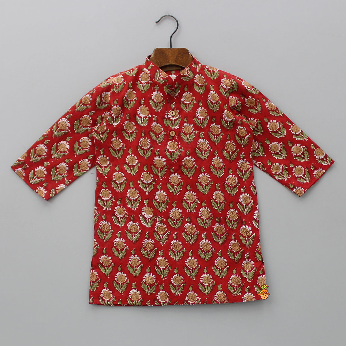 Pre Order: Hand Block Floral Printed Red Kurta And Pyjama