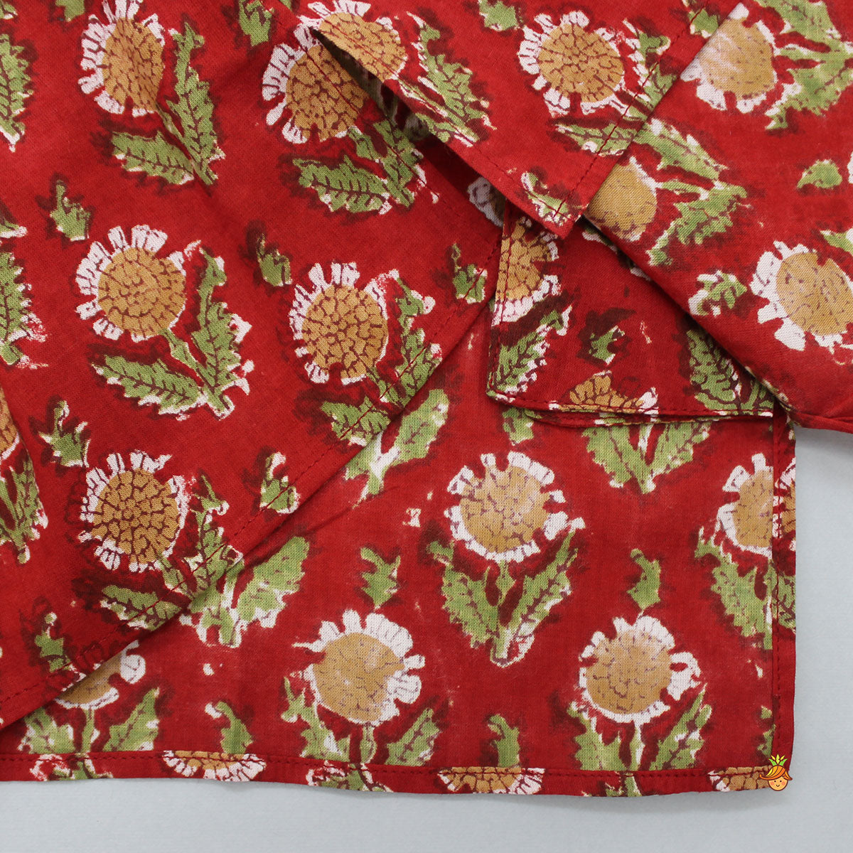 Pre Order: Hand Block Floral Printed Red Kurta And Pyjama