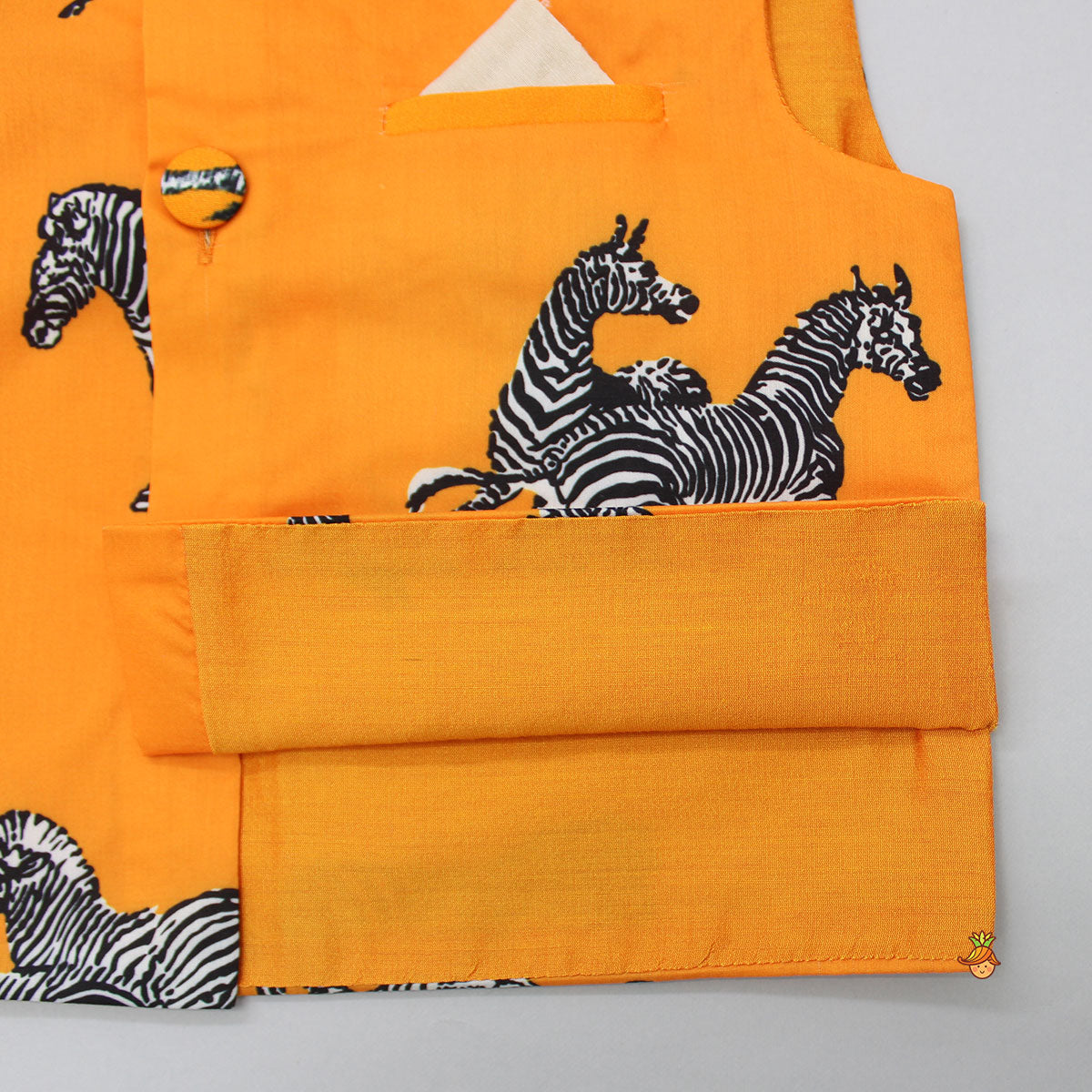 Pre Order: Zebra Printed Orange Jacket With Roll Up Sleeves Kurta And Dhoti