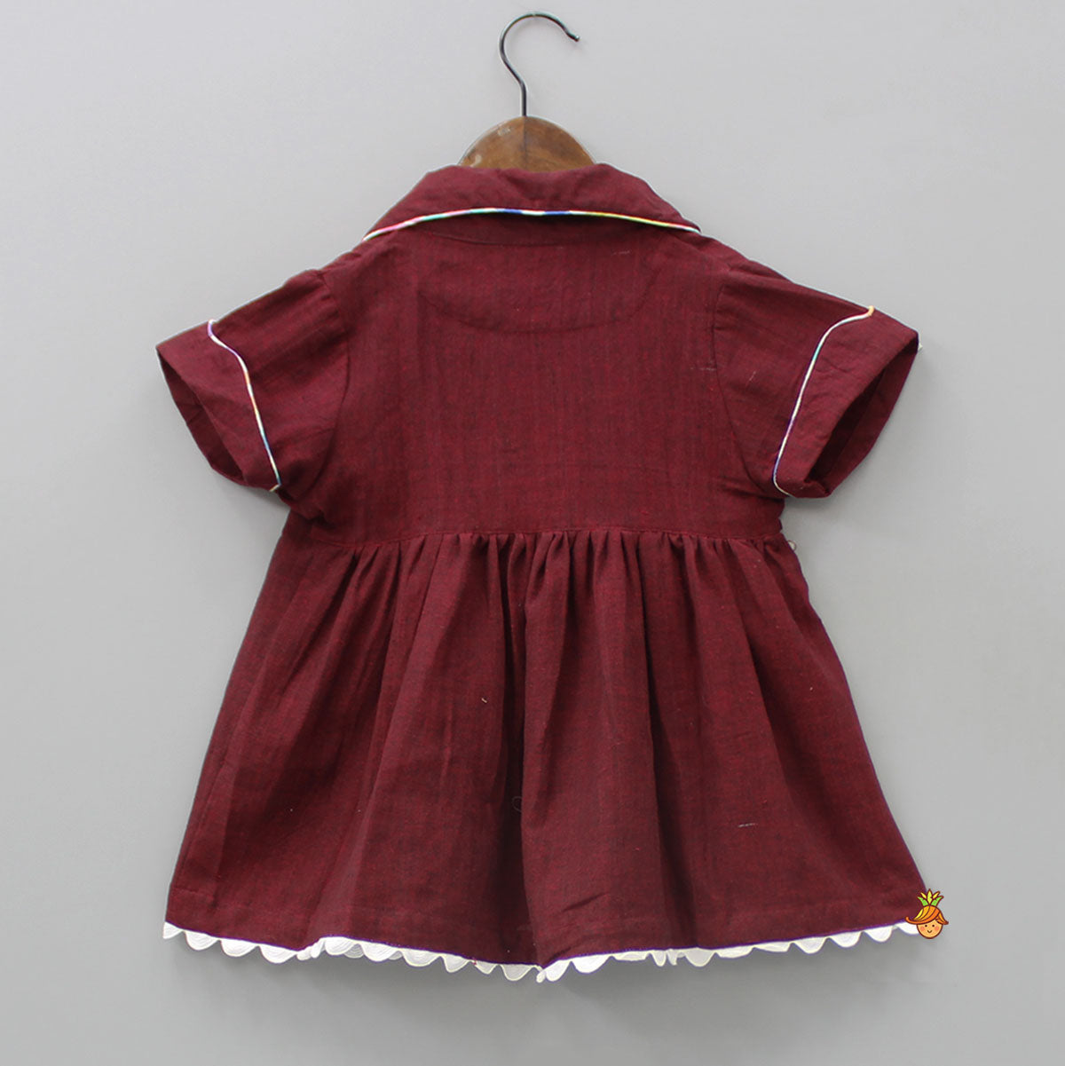 Pre Order: Notched Collar Maroon Overlap Dress