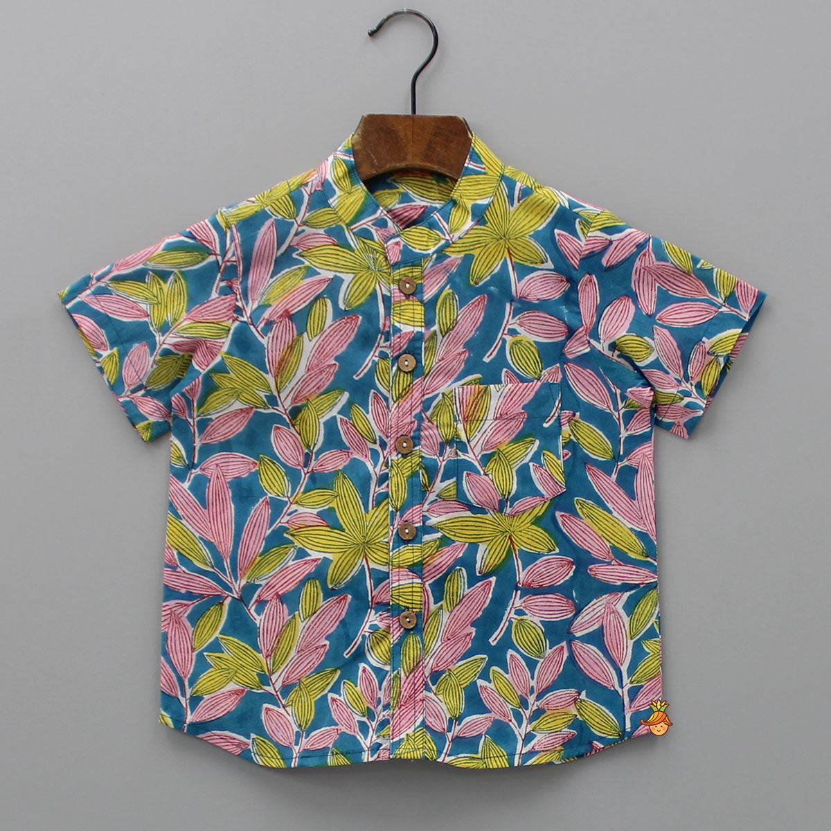 Pre Order: Tropical Leaves Printed Teal Blue Shirt