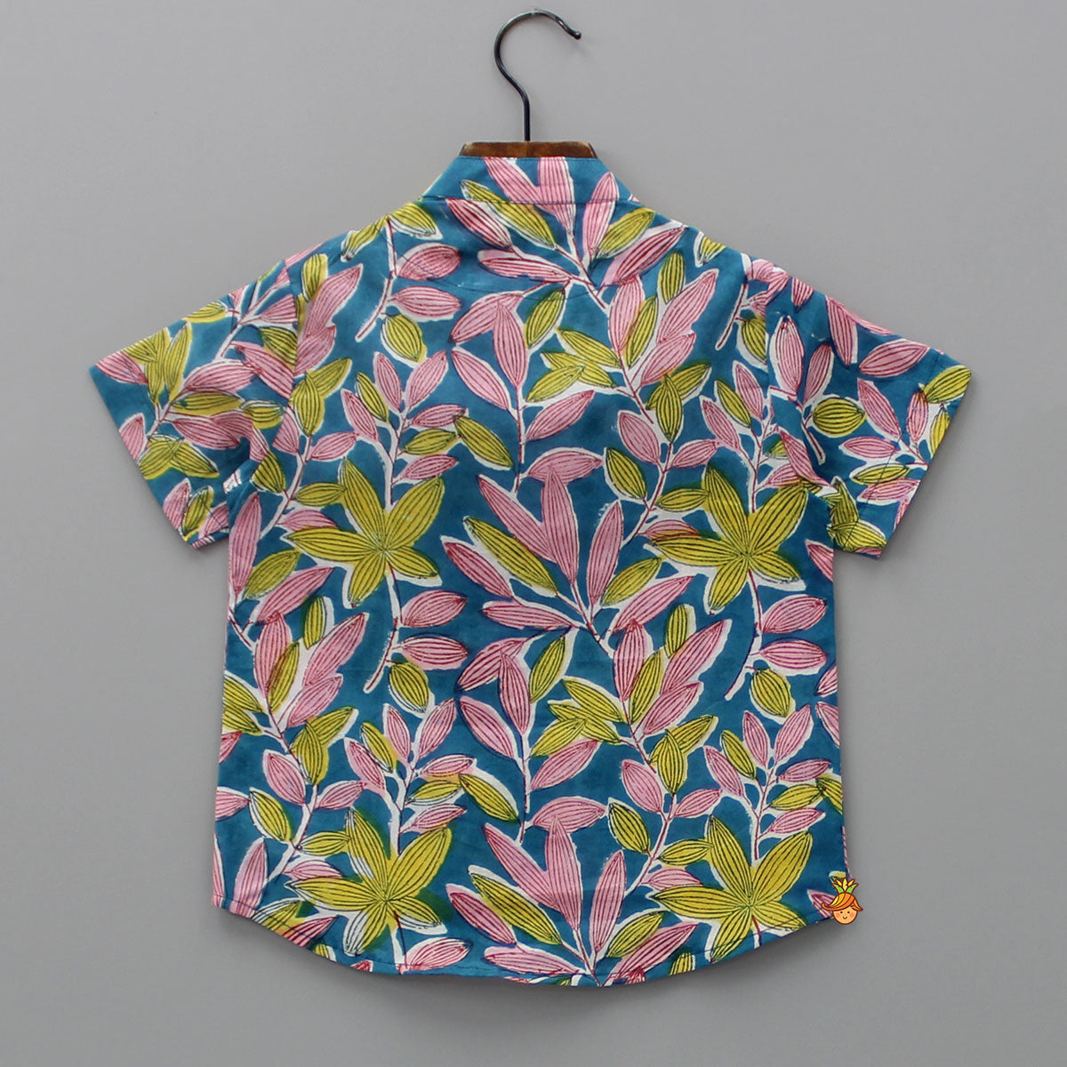 Pre Order: Tropical Leaves Printed Teal Blue Shirt