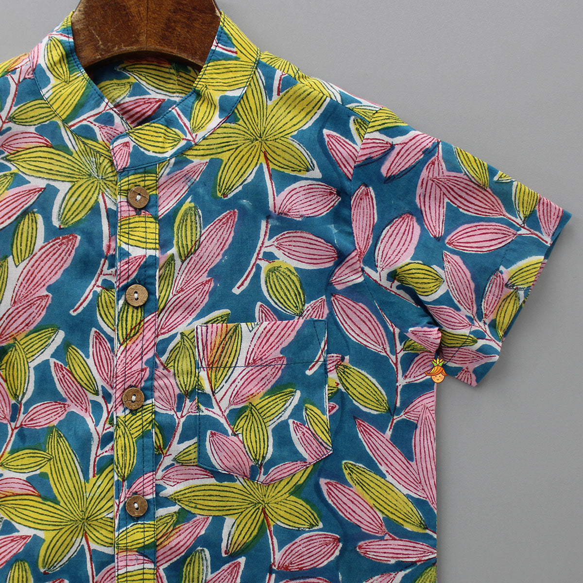 Pre Order: Tropical Leaves Printed Teal Blue Shirt