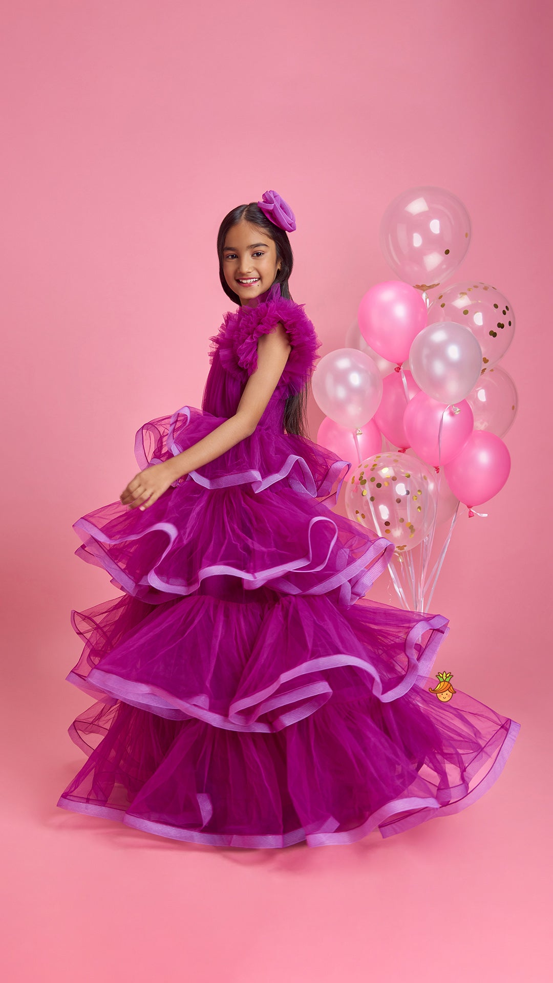 Pre Order: Pretty Purple Ruffled Layered Gown With Matching Hair Clip