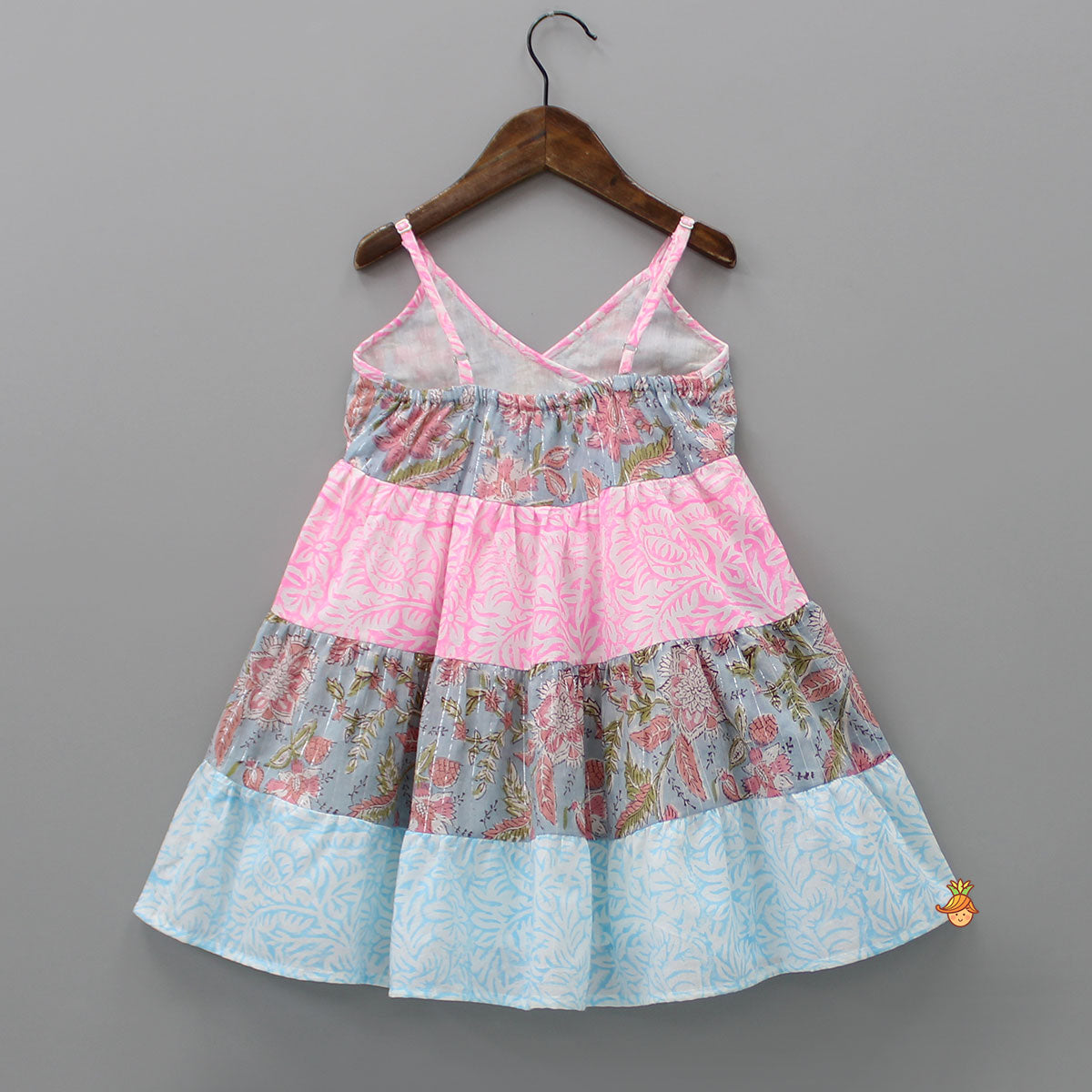 Pre Order: Block Floral Printed And Lurex Striped Tiered Dress