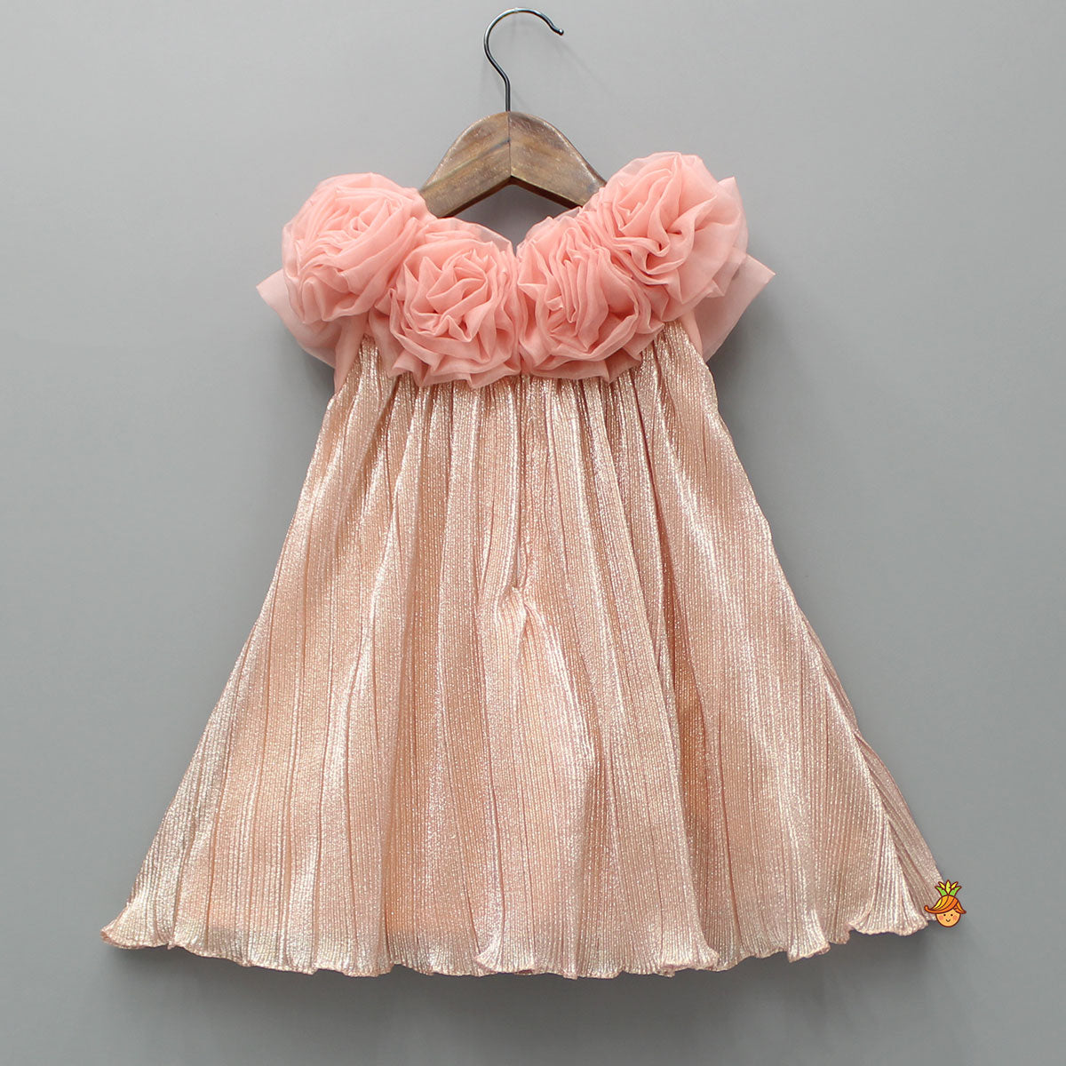 Shimmery And Ruffle Frilled Rose Flowers Adorned Dress