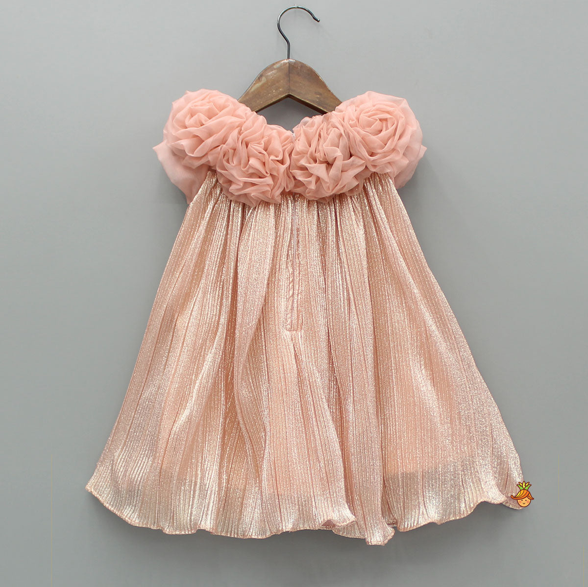 Shimmery And Ruffle Frilled Rose Flowers Adorned Dress