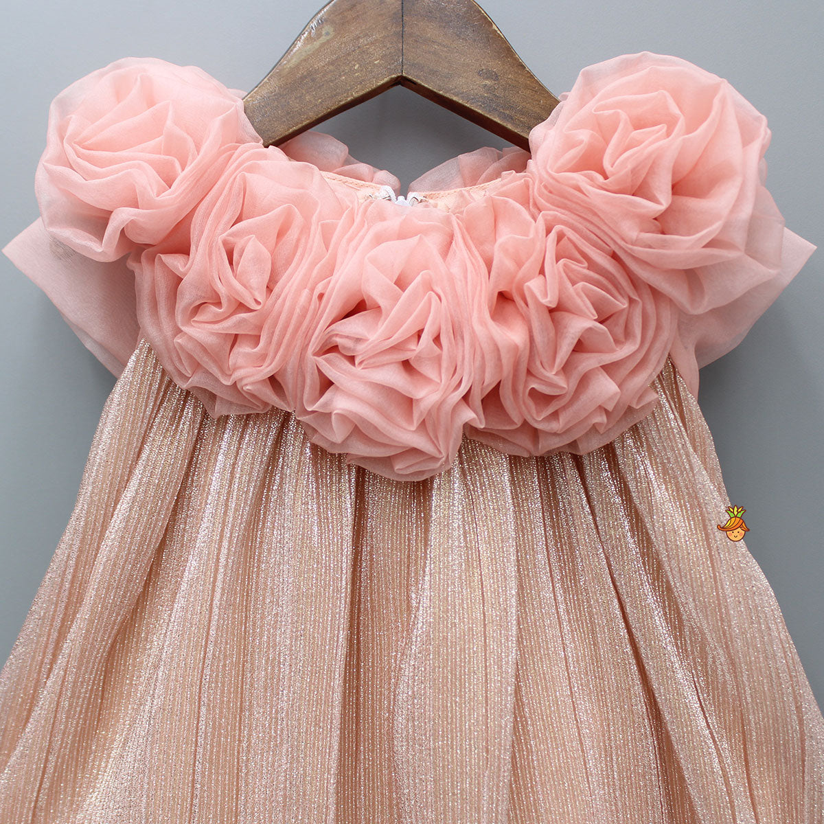 Shimmery And Ruffle Frilled Rose Flowers Adorned Dress