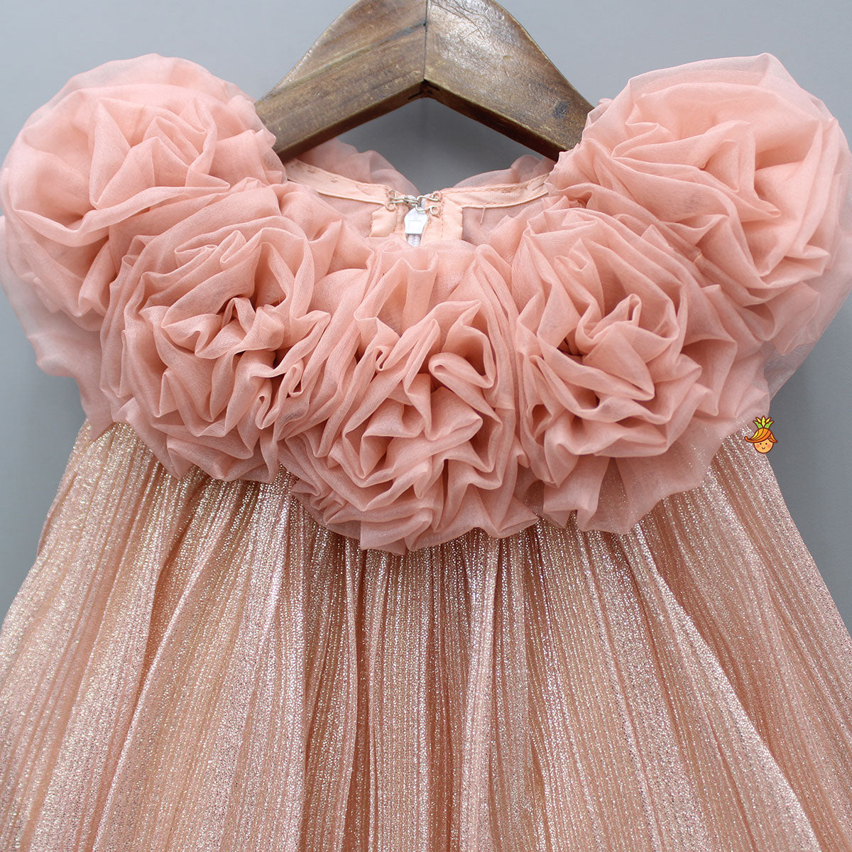 Shimmery And Ruffle Frilled Rose Flowers Adorned Dress