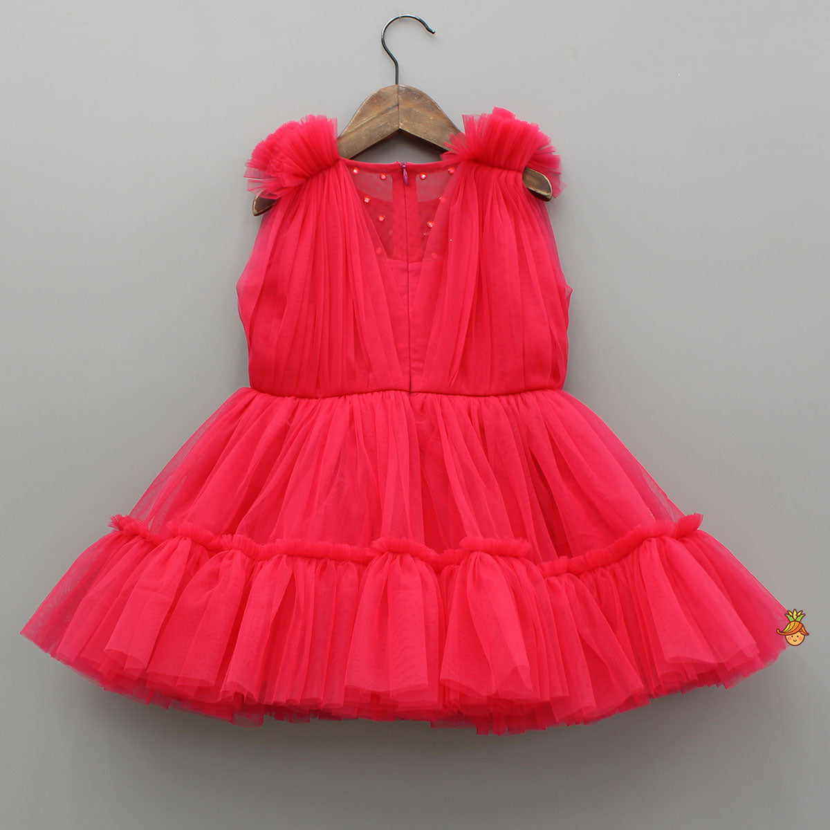 Pre Order: Enchanting Crimson Red Gathered Dress With Hair Clip