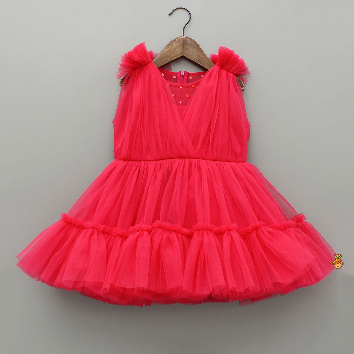 Pre Order: Enchanting Crimson Red Gathered Dress With Hair Clip