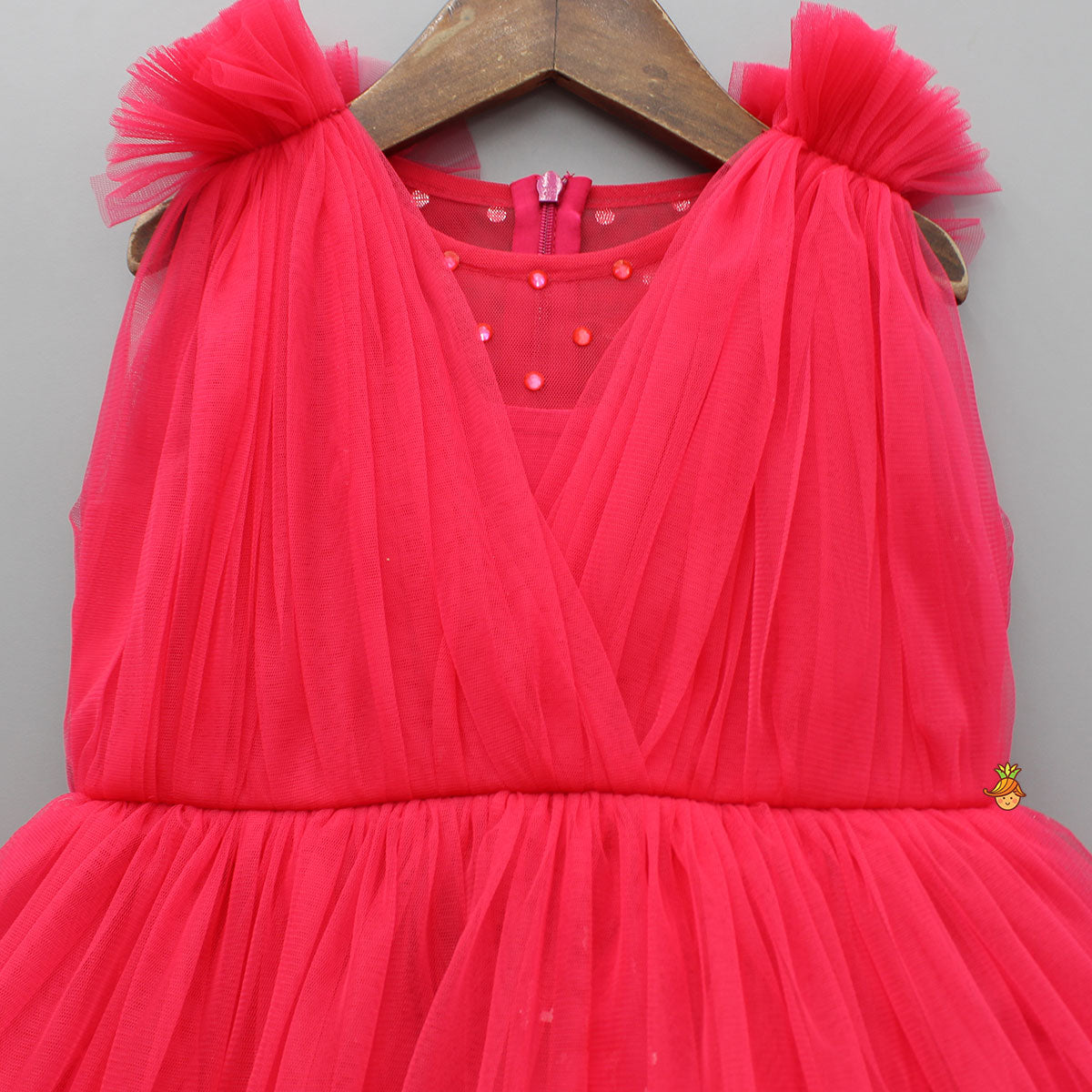 Pre Order: Enchanting Crimson Red Gathered Dress With Hair Clip