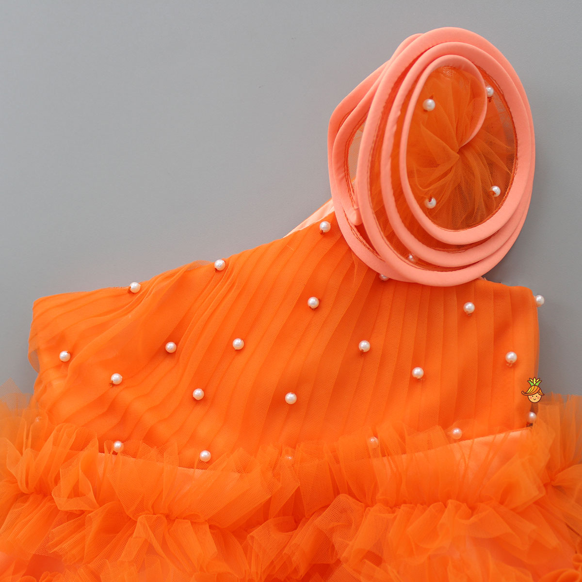 Swirl Frilled One Shoulder Orange Dress