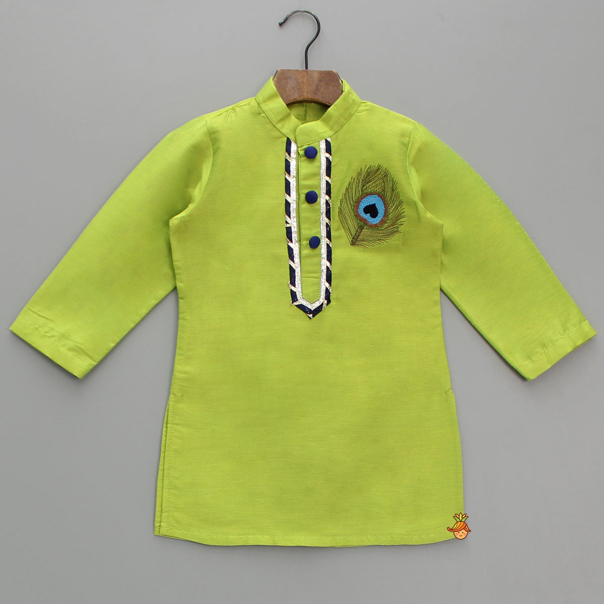 Parrot Green Gota Lace Detailed Kurta With Dhoti