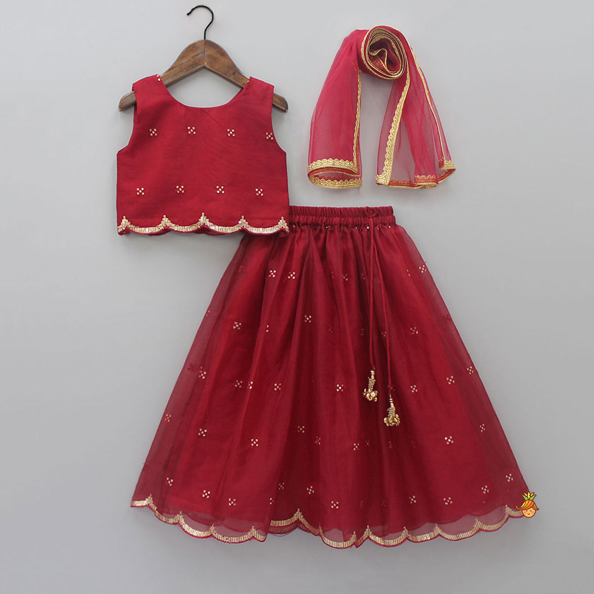 Sequins Embellished Fancy Scalloped Top And Lehenga With Matching Dupatta