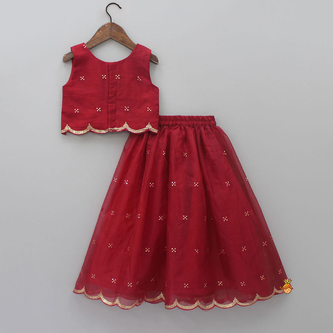 Sequins Embellished Fancy Scalloped Top And Lehenga With Matching Dupatta